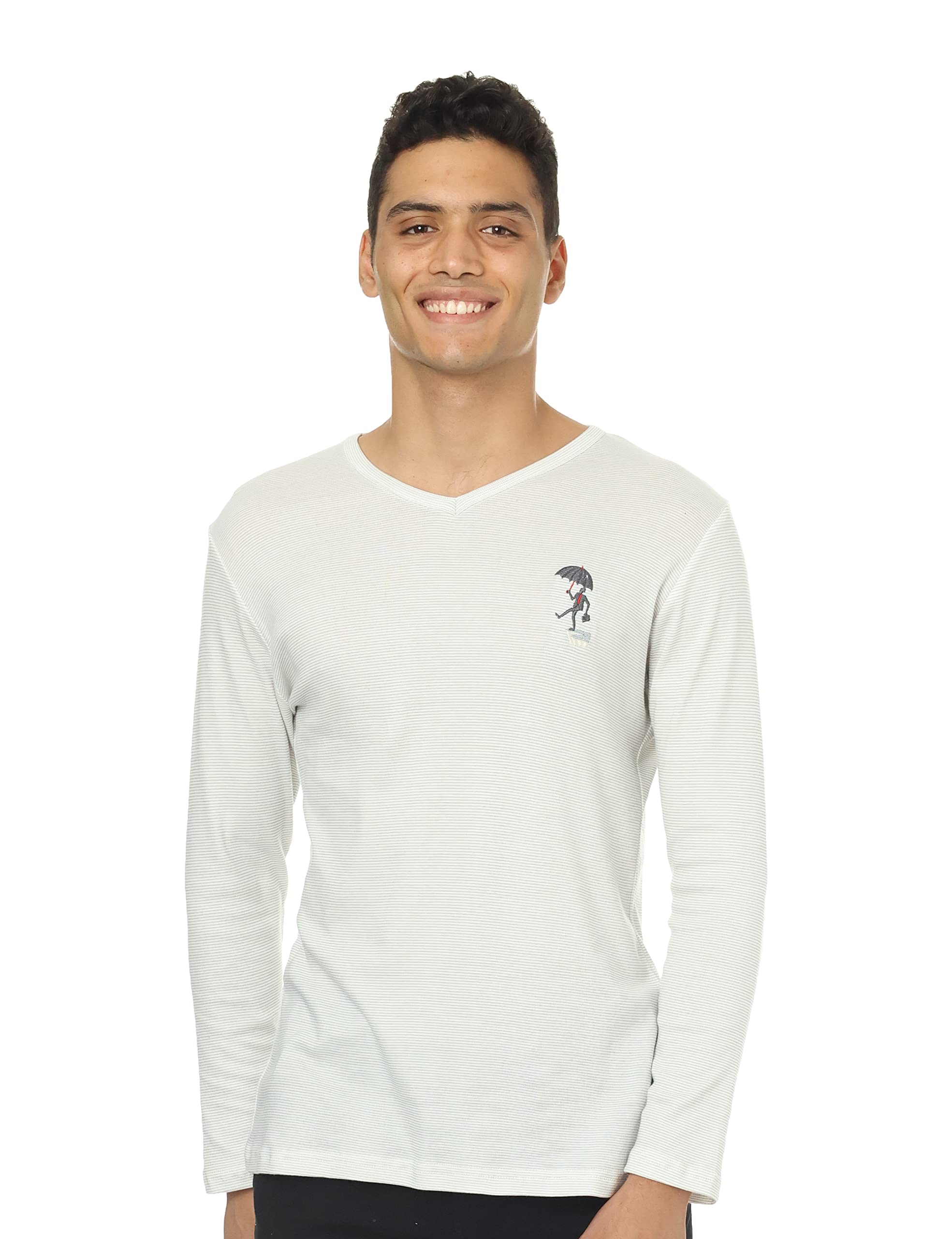 Off cliff Men’s Striped V-Neck Long Sleeve Top with Embroidery