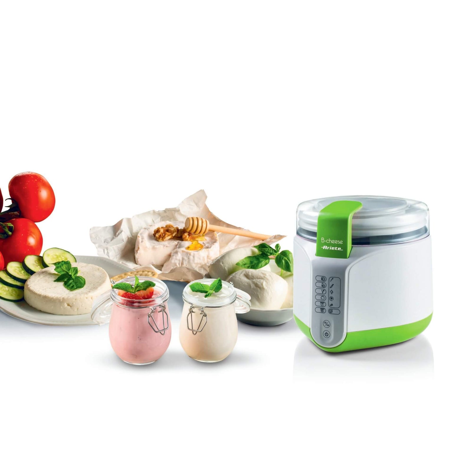 Ariete 615 B-Cheese Machine for Parmesan Cheese and Yogurt, 6 Preset Programmes, Removable Non-Stick Basket, Suitable for Vegans and Incompatibility Recipe Book, 500W, White/Green