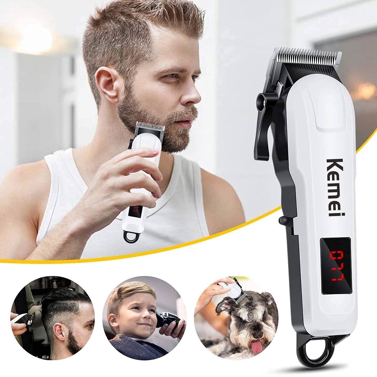 Kemei Km-809A Pet Clipper Dog Cat Grooming Kit - Professional Rechargeable Cordless Dog Clippers for Thick Coats, Small, Large Dogs, Quite Pet Grooming Shaver with Scissor