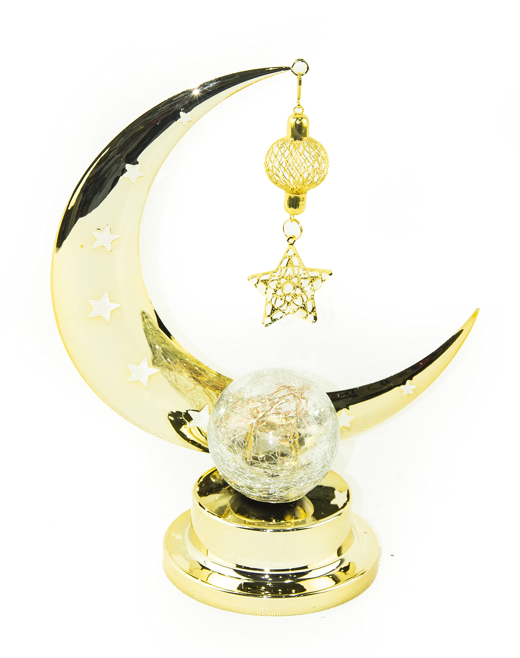 Rosy.Moment  Moon Design Decorative Desk LED light For Ramadan Home Décor Table, Vintage Decorative Tabletop indoor & Outdoor Size 24.5x20cm, Color Golden