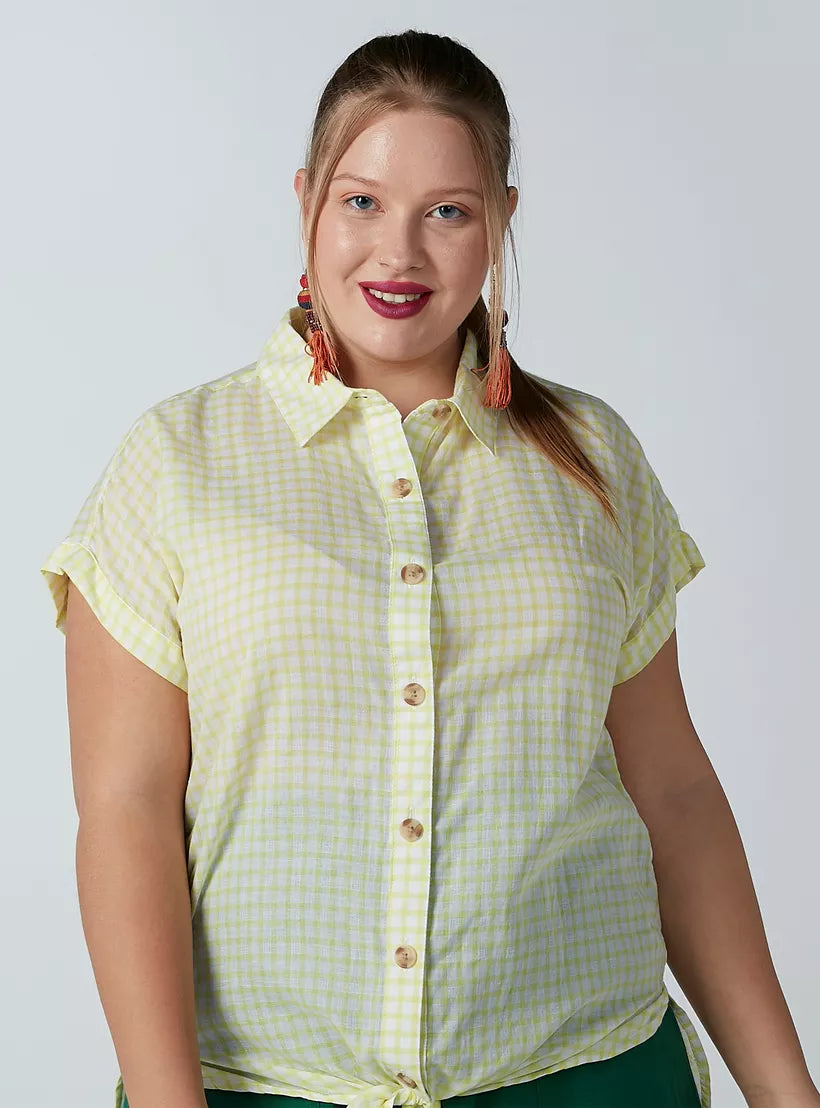 Chequered Shirt with Front Knot Detail and Short Sleeves