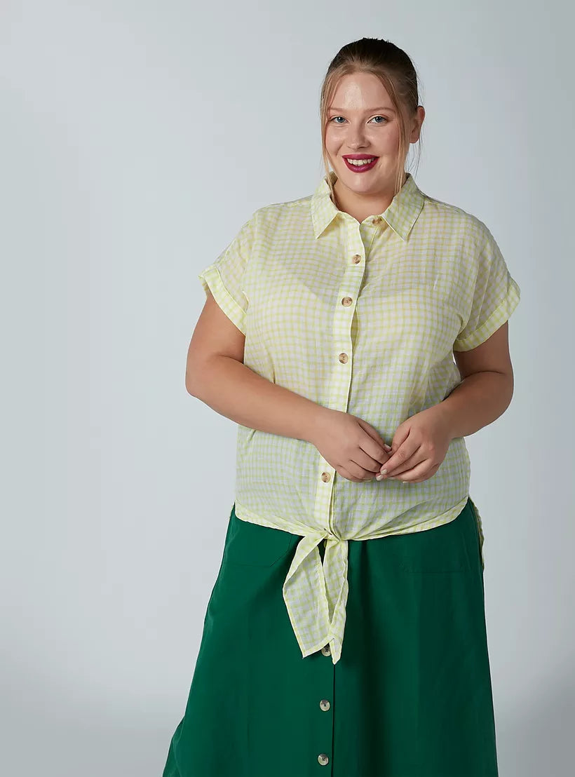 Chequered Shirt with Front Knot Detail and Short Sleeves