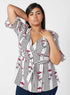 Printed Wrap Top with V-neck and Flounce Sleeves