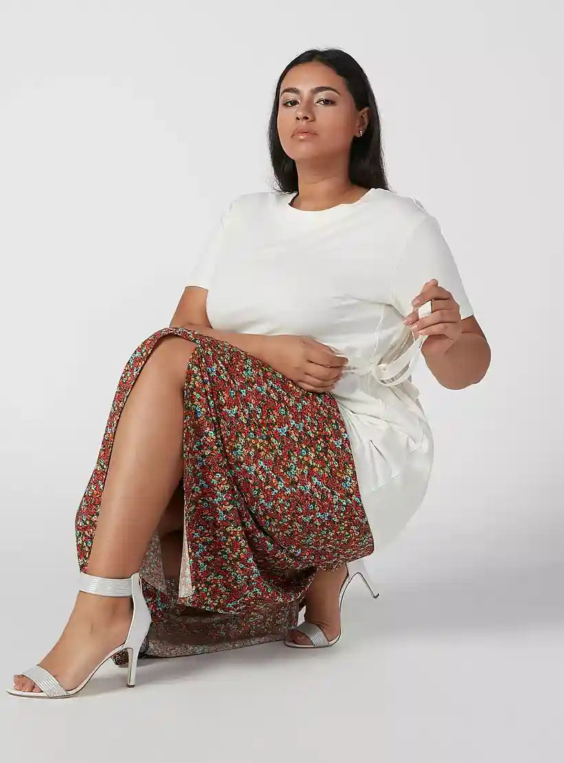 Printed Maxi A-line Skirt with Elasticised Waistband and Side Slit