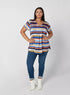 Printed Longline Top with V-neck and Short Sleeves
