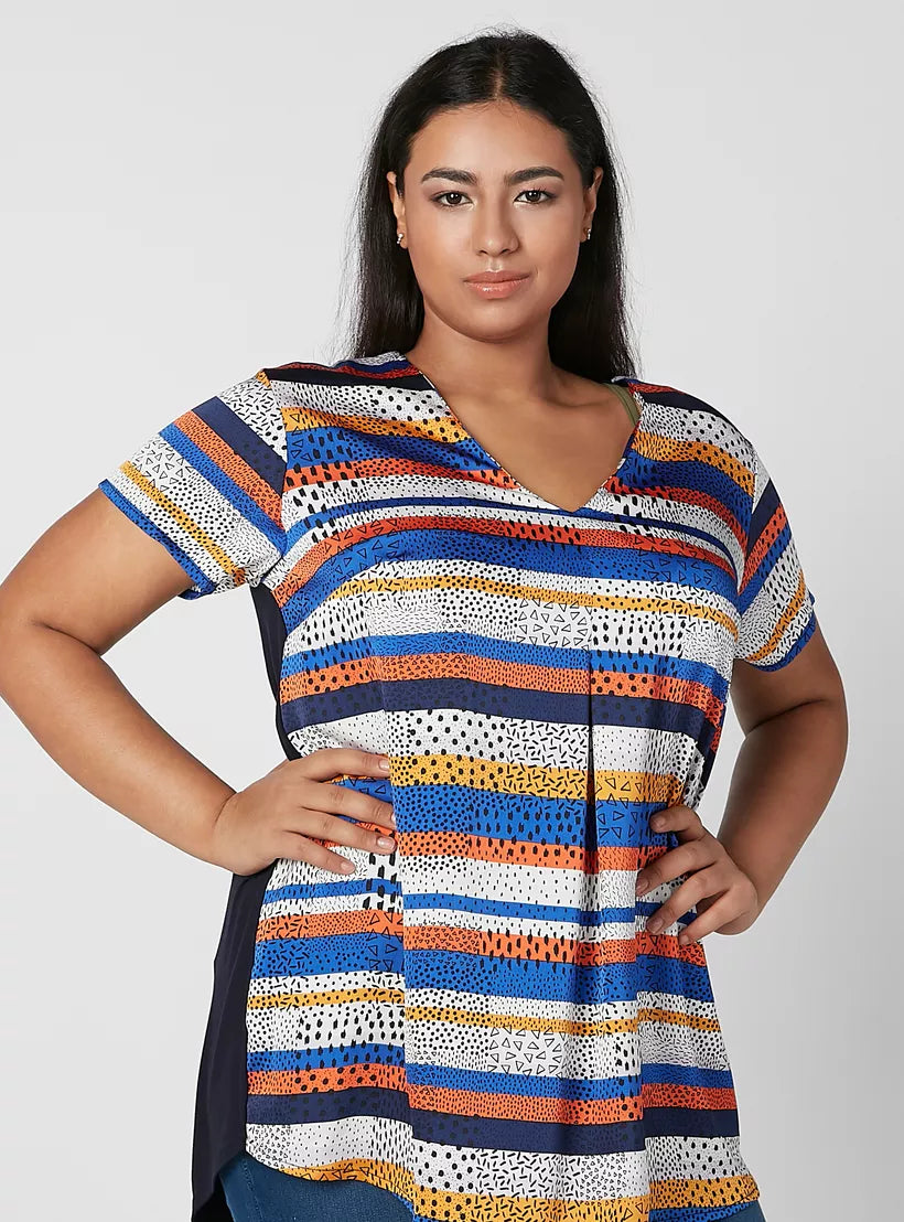 Printed Longline Top with V-neck and Short Sleeves – Safqqa Egypt
