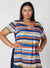 Printed Longline Top with V-neck and Short Sleeves