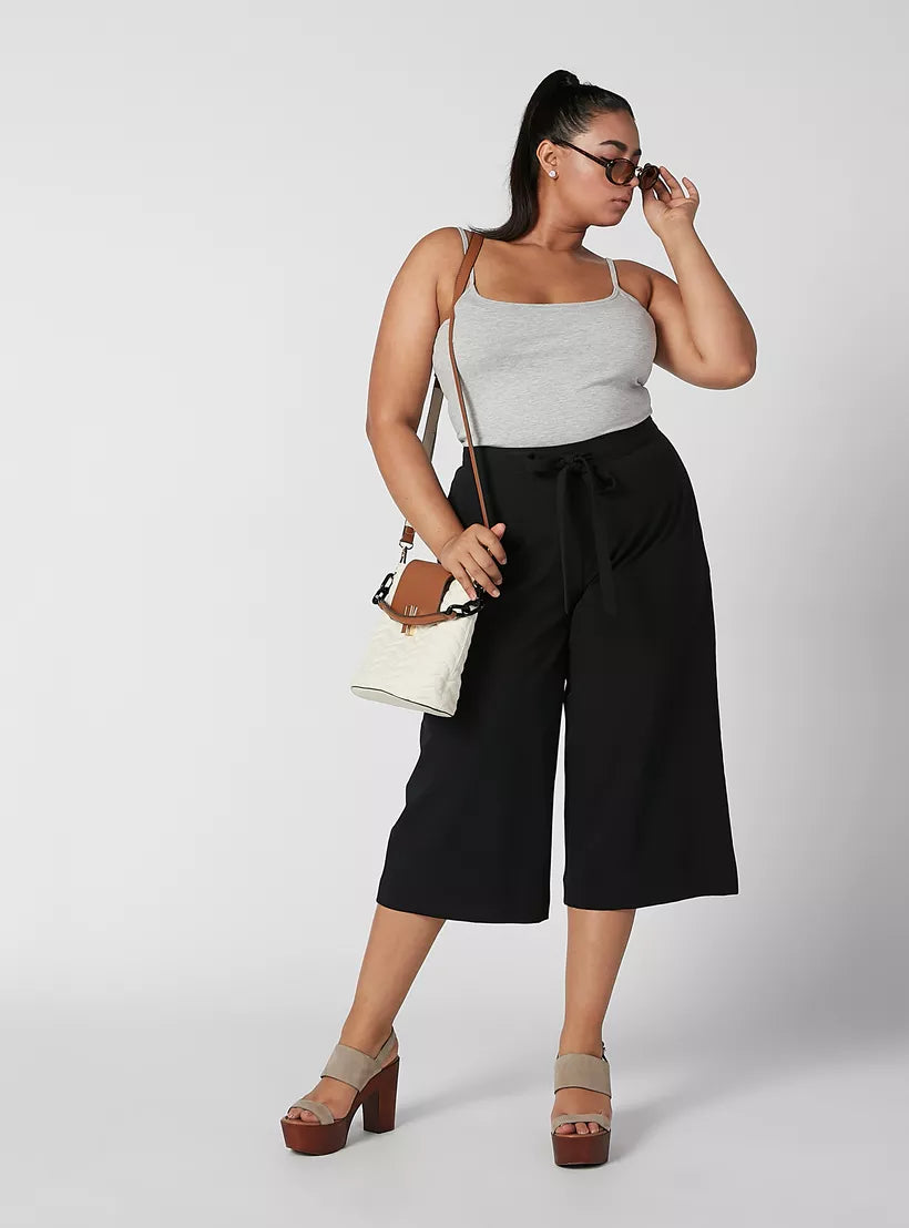 Wide Fit Plain Flexi Waist Culottes with Tie Ups