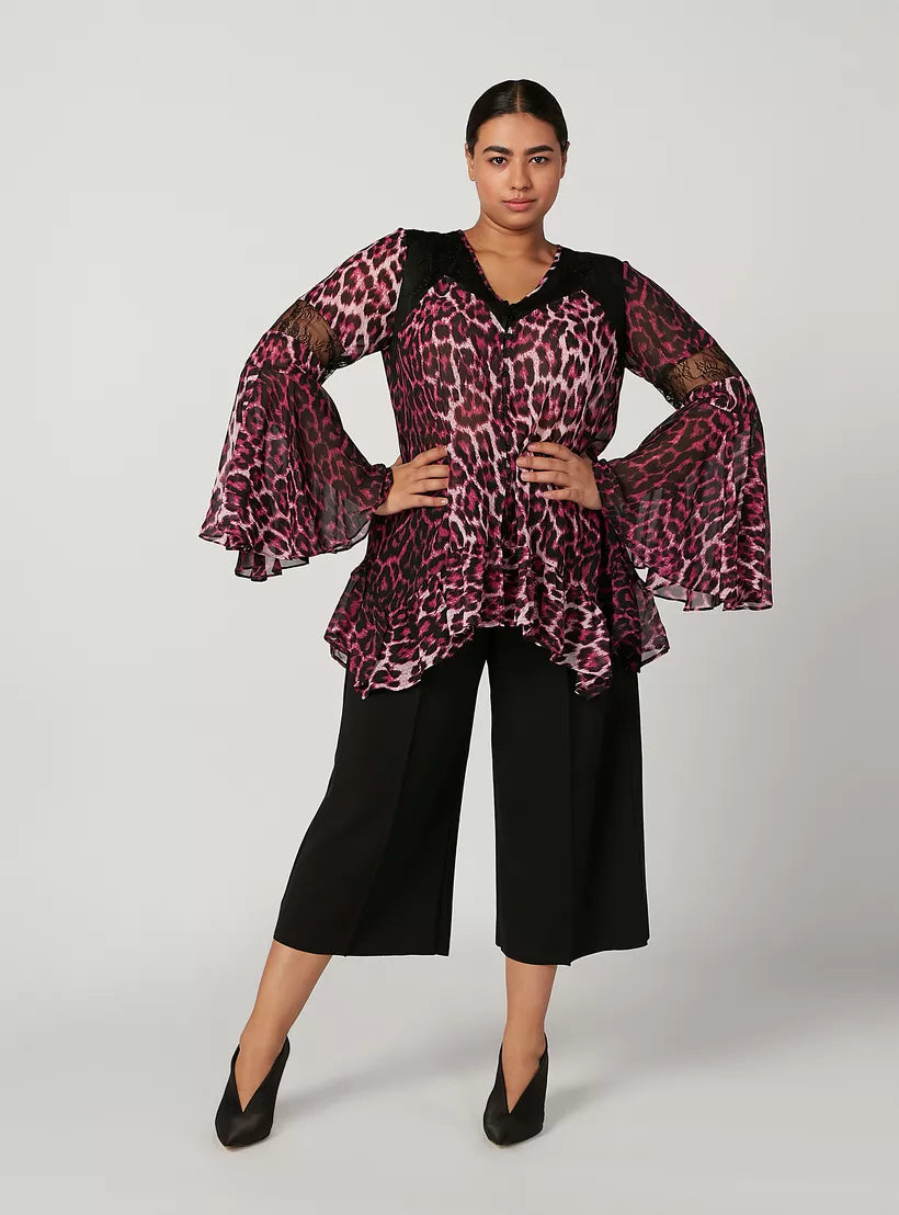 Animal Printed Top with V-neck and Bell Sleeves