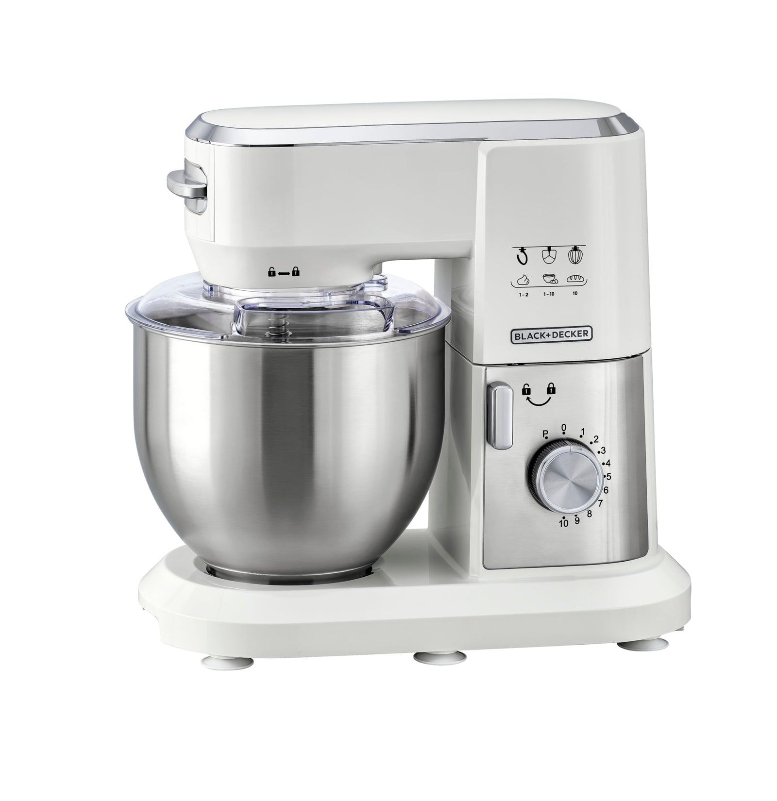 Black & Decker Multifunction Stand Mixer Kitchen Machine, 1000W, 6L, 10 Speed - White (MKM100-B5)