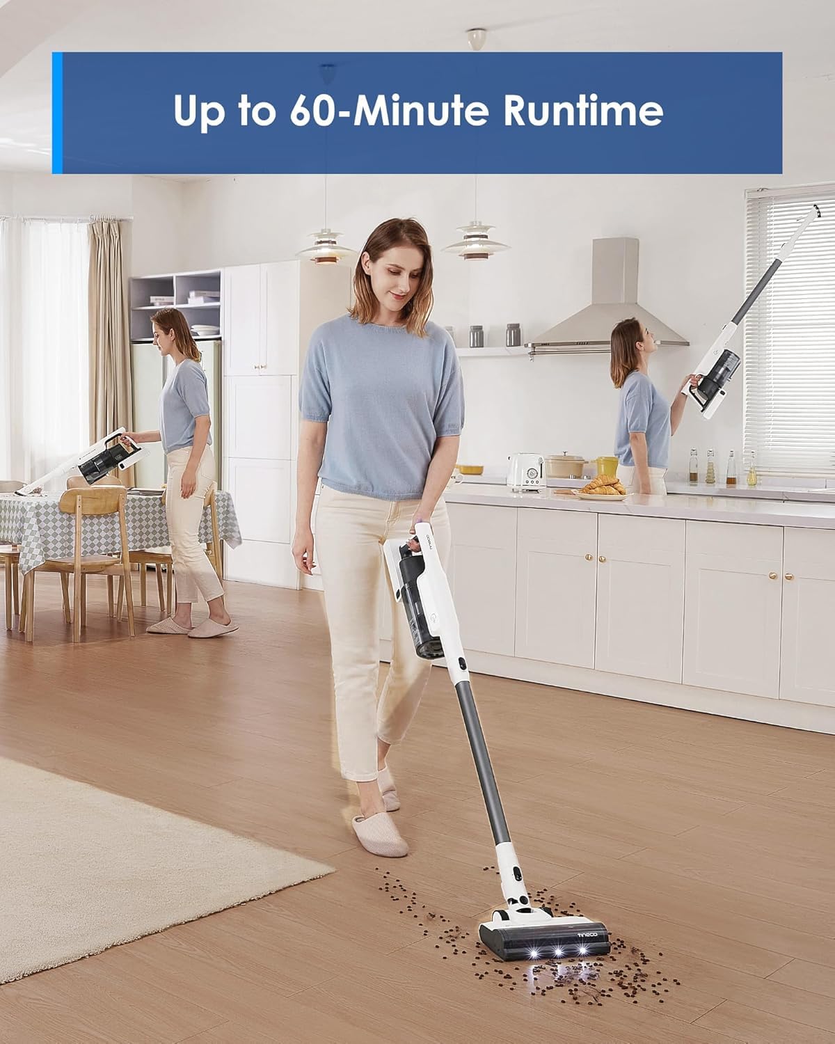 Tineco A30S Cordless Stick Vacuum Cleaner, 160W Suction, 60Min Runtime, 1L Dustbin, ZeroTangle Brush, LED Headlight – Minor Scratch - Safqqa Egypt