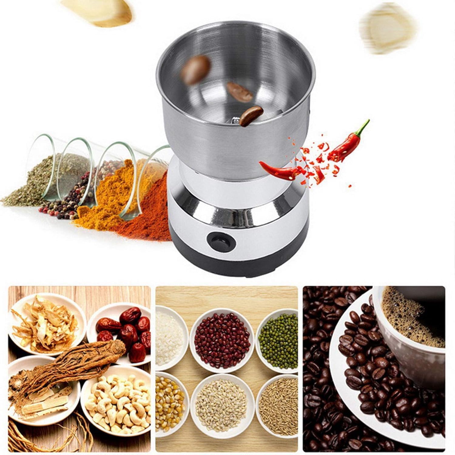 Generic 300W Electric Coffee Spice Grinder, Stainless Steel, Quad Blade, Portable, 300ml Capacity- Have Scrtches- Damage Box - Safqqa Egypt