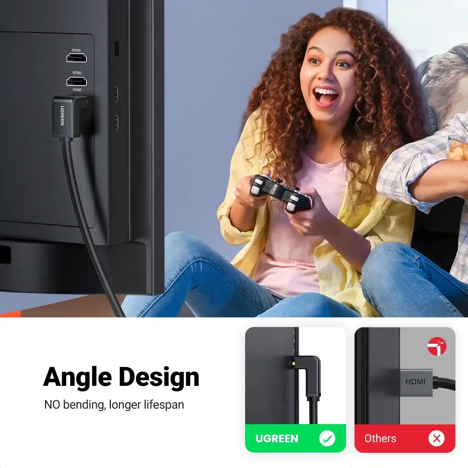 Ugreen HDMI Cable Right Angle 90 Degree 2M - HD103 - Black - Safqqa Egypt