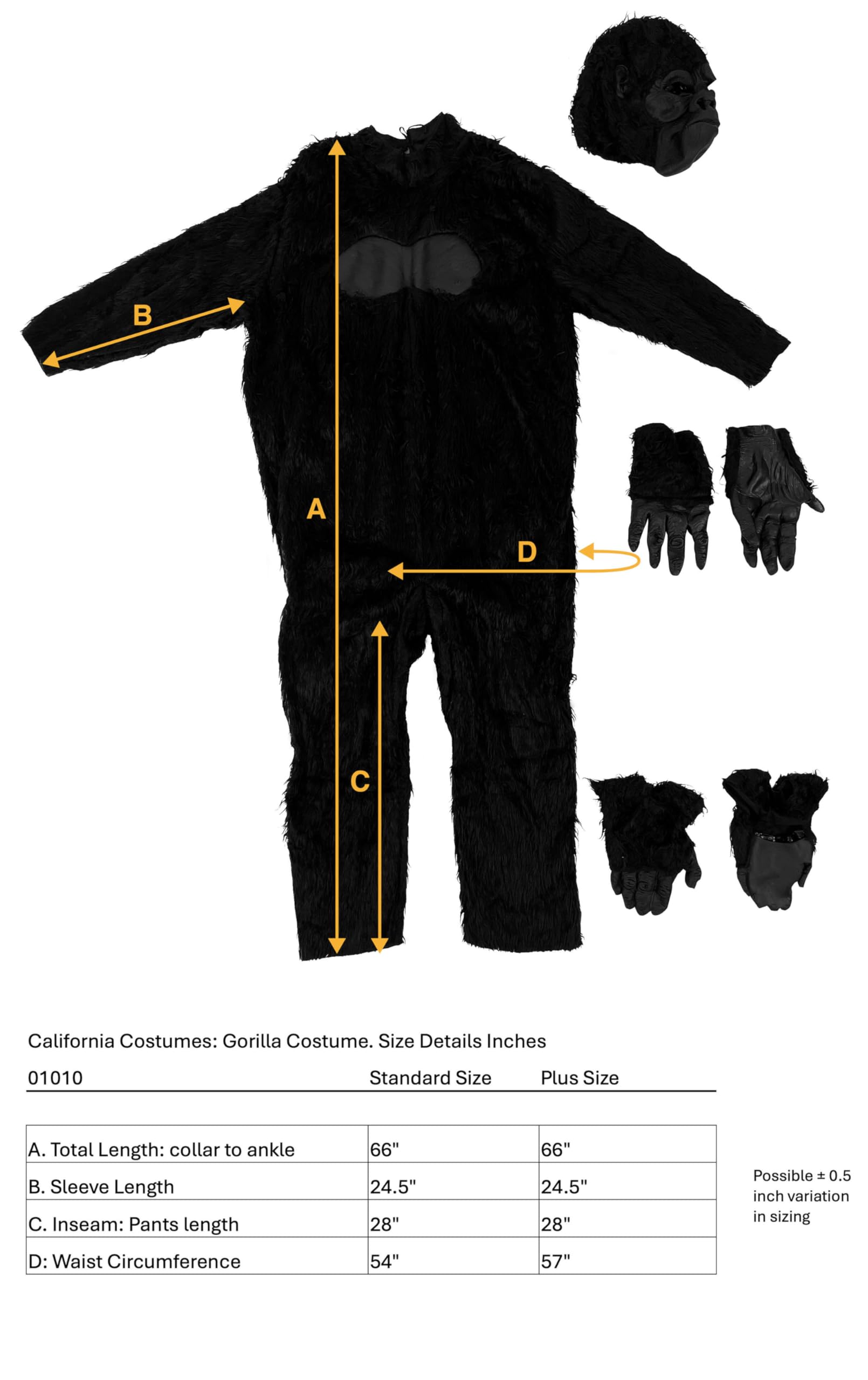  زي الغوريلا للبالغين من كاليفورنيا كوستيومز! يتميز هذا الزي بتصميم واقعي وممتع يجعلك محط الأنظار في الحفلات، الهالوين، أو الفعاليات التنكرية