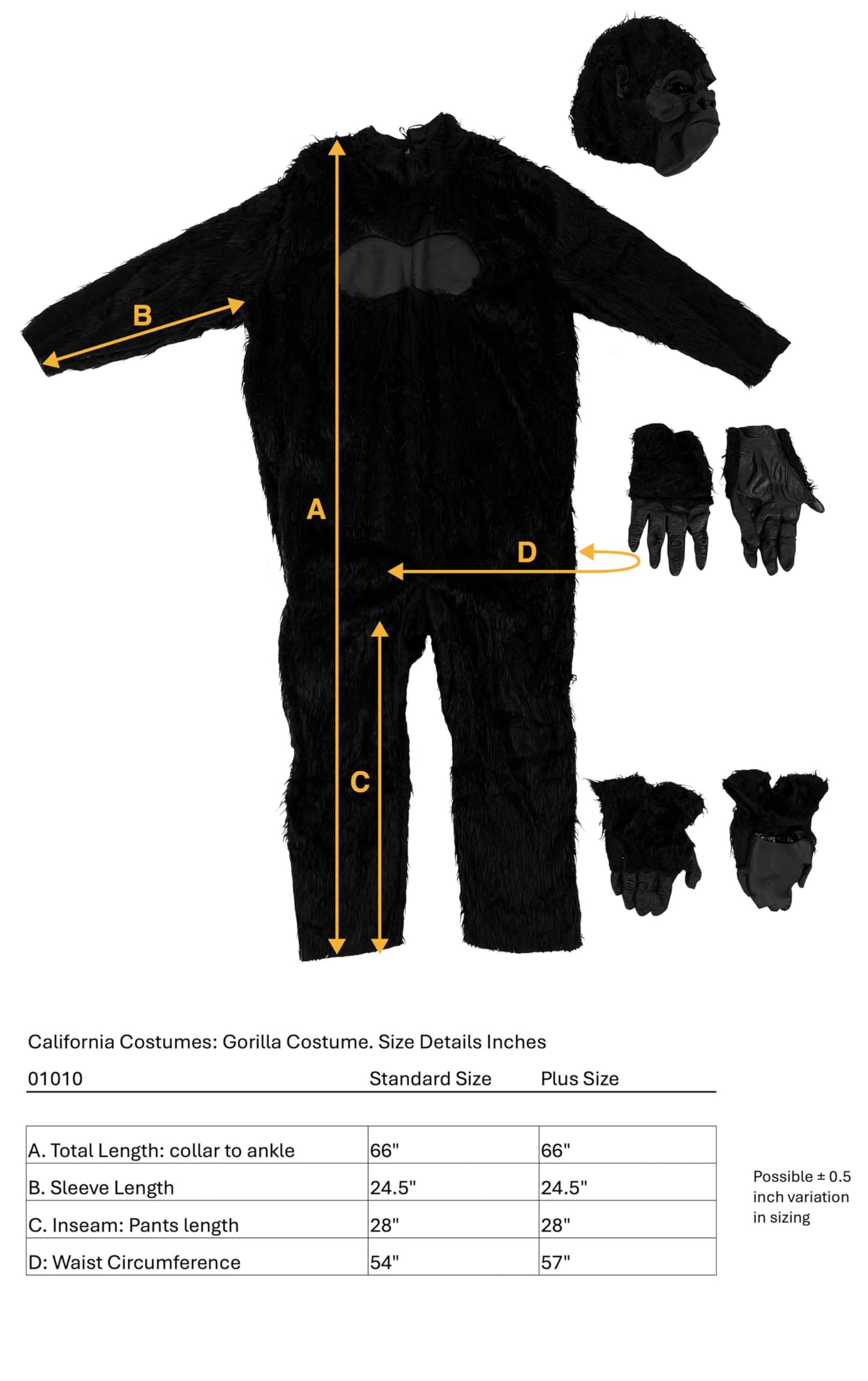  زي الغوريلا للبالغين من كاليفورنيا كوستيومز! يتميز هذا الزي بتصميم واقعي وممتع يجعلك محط الأنظار في الحفلات، الهالوين، أو الفعاليات التنكرية