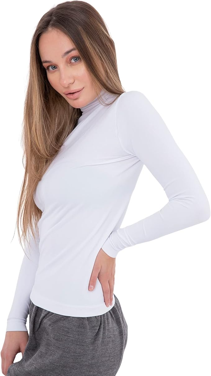 CARINA Womens Long Sleeves High-Neck Solid Undershirt