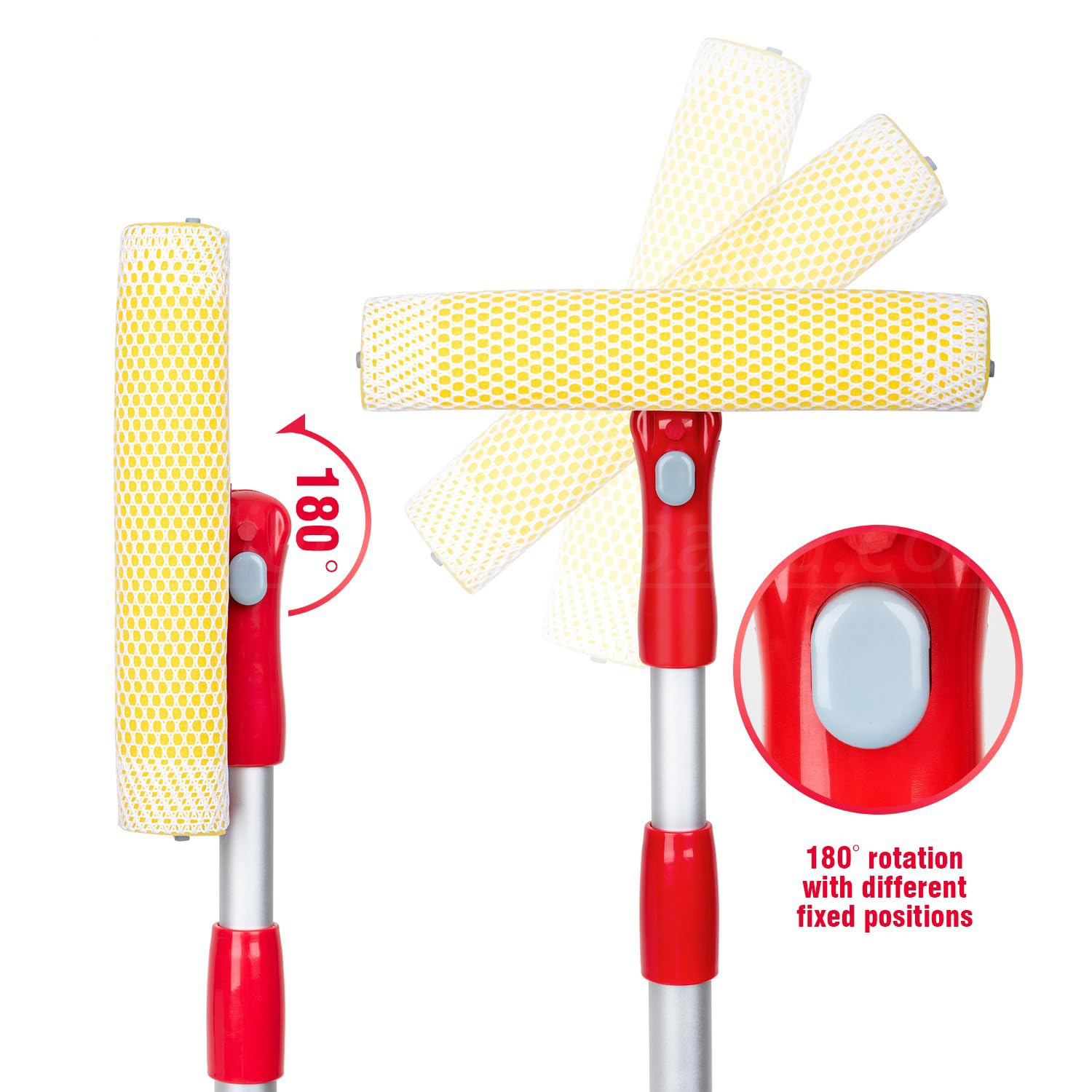 أداة تنظيف نوافذ بمقبض من الألومنيوم ورأس تنظيف مقاس 20 سم من لياو، لون أحمر/ فضي