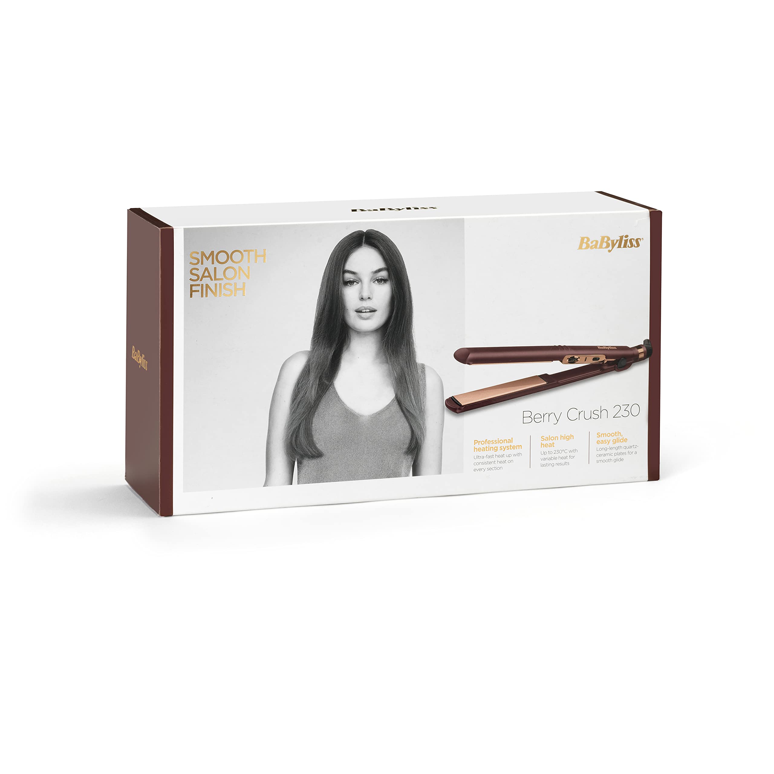 مكواة فرد الشعر بيري كراش 230 من بيبي ليس، ألواح مطلية بسيراميك كوارتز، نتائج تنعيم تدوم طويلاً