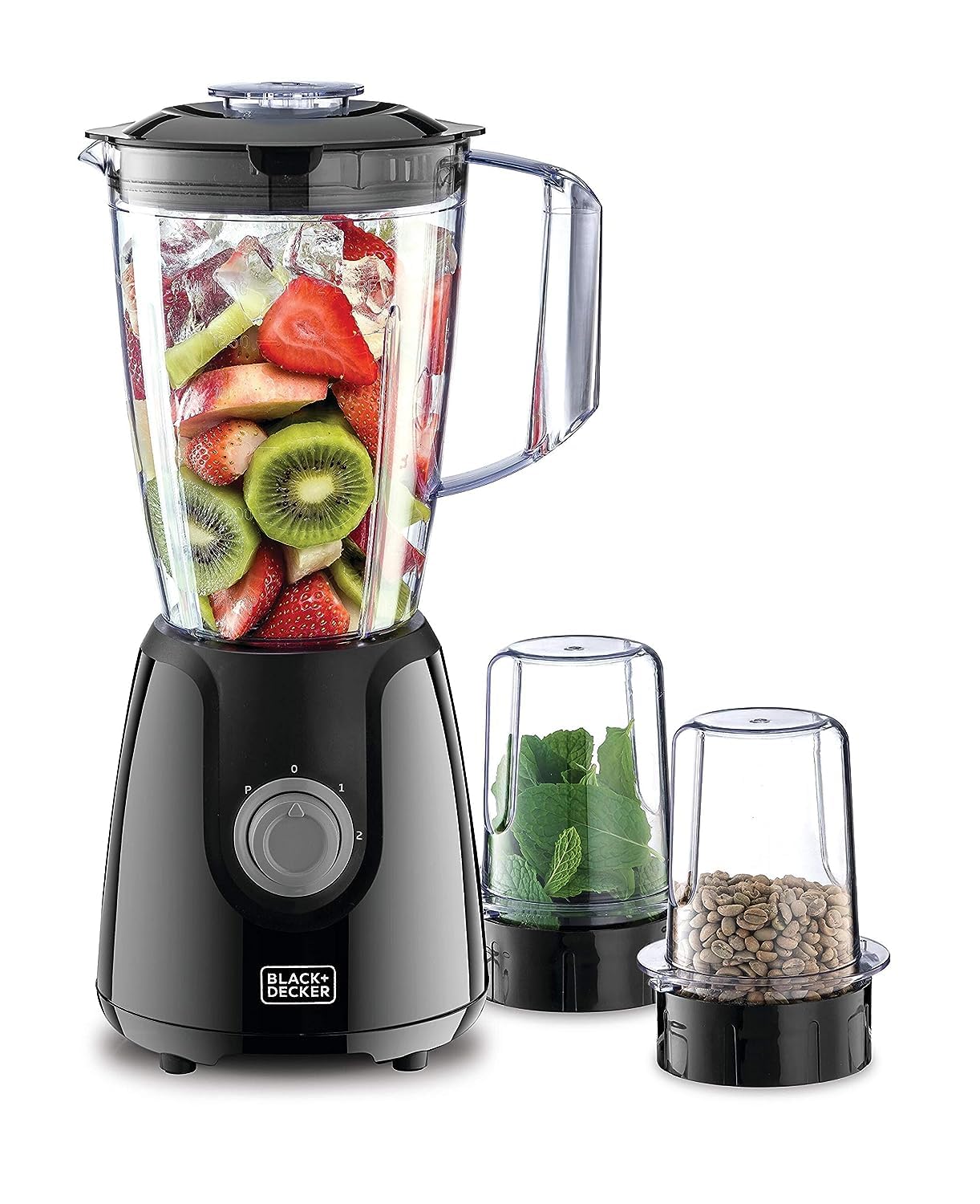 Black & Decker Blender with Grinder Mills, 400W Power, 1.5L with 300ml 2 Grinding Mills, Stainless Steel Blades and Two Pulse Control for Fine and Grinding of Coffee Herbs, , BX440-B5