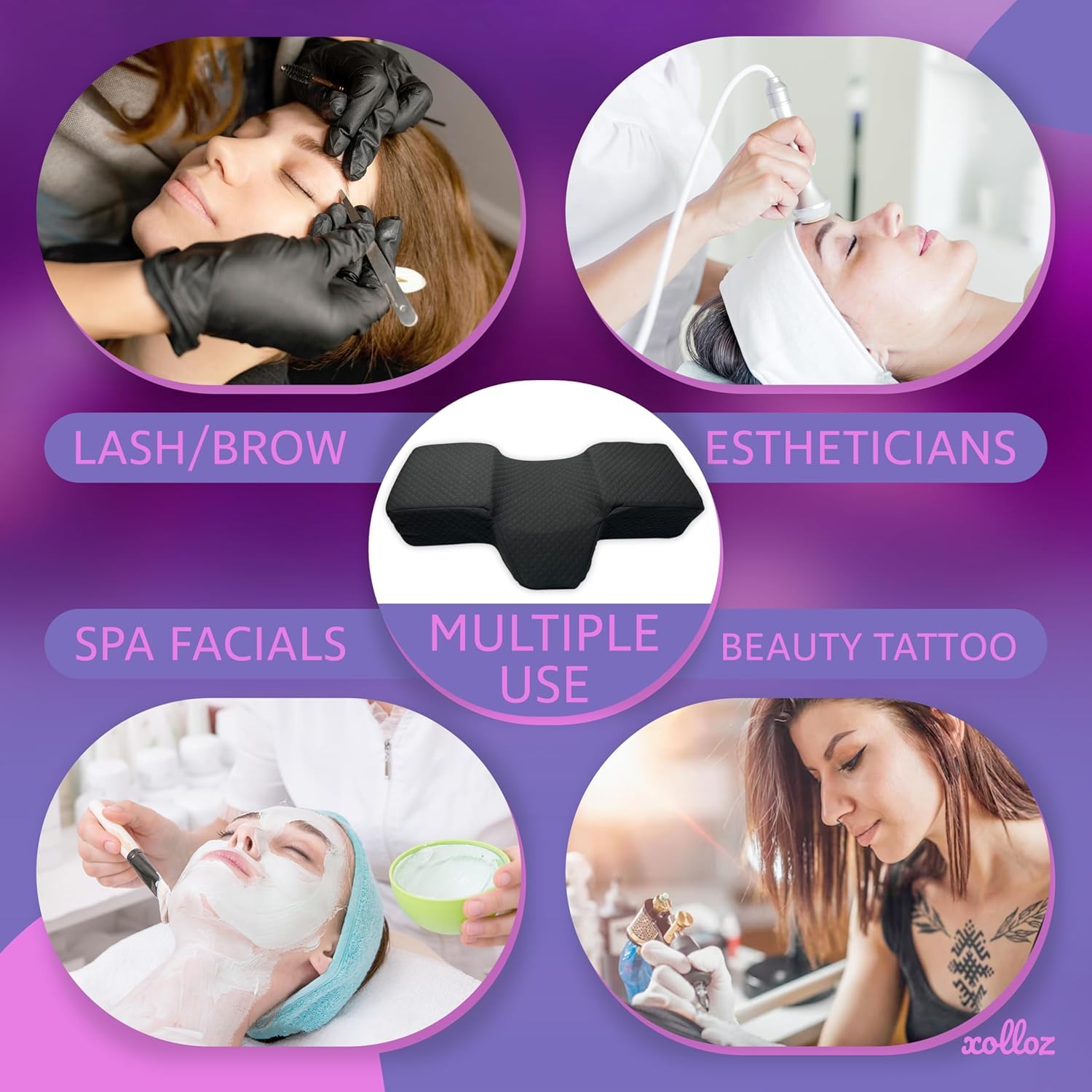 Curved Memory Foam Pillow for Eyelash Extensions – Neck & Back Support with Tool Pockets