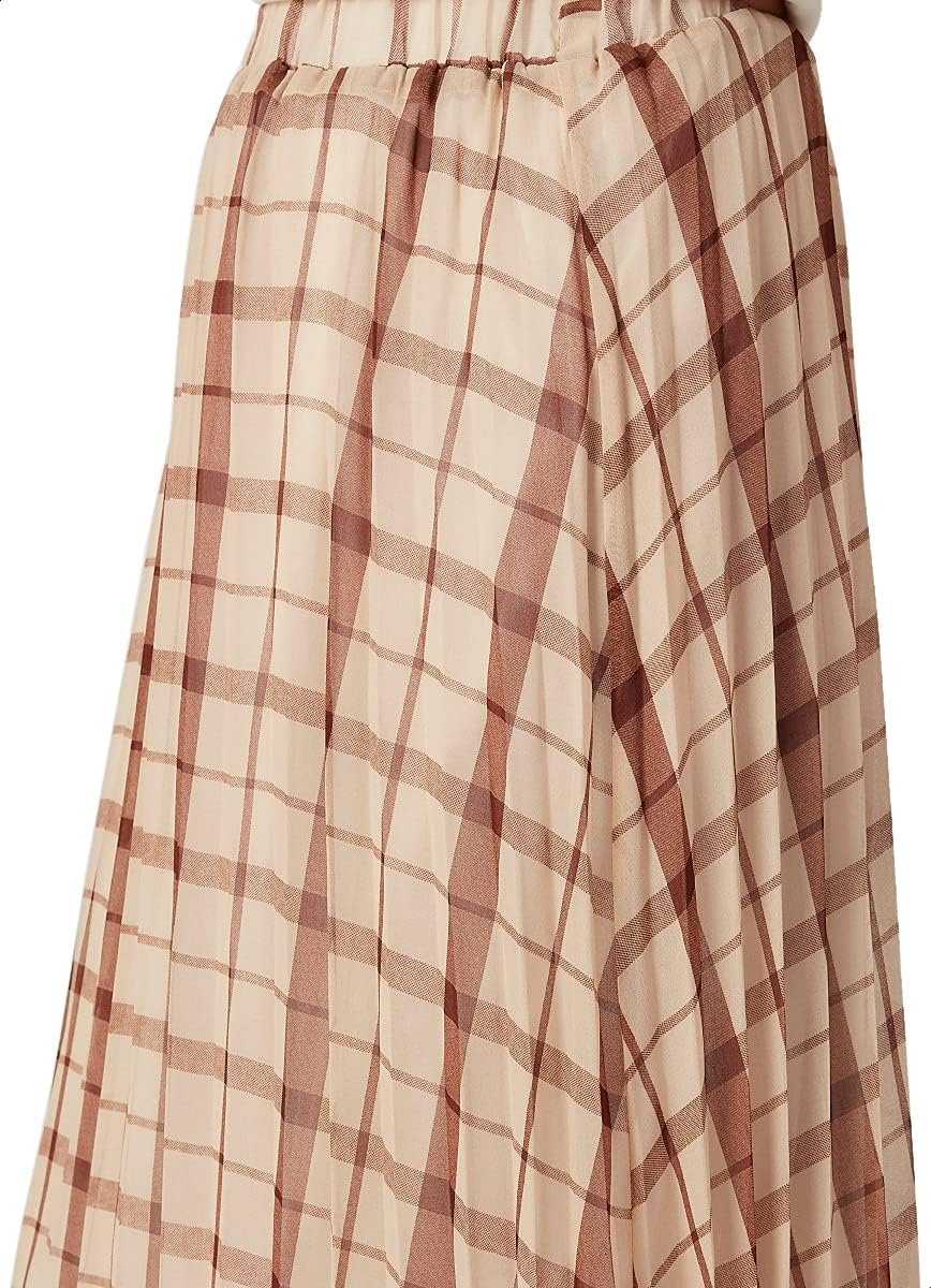 Chequered Midi A-line Skirt with Elasticised Waistband