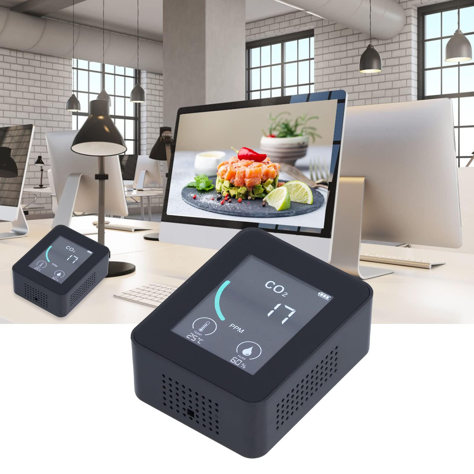 Air Quality Dector,2CO1T LCD CO2 Detector Digital Temperature and Humidity Detector with Alarm Portable and Real Time Monitoring for Family and Office