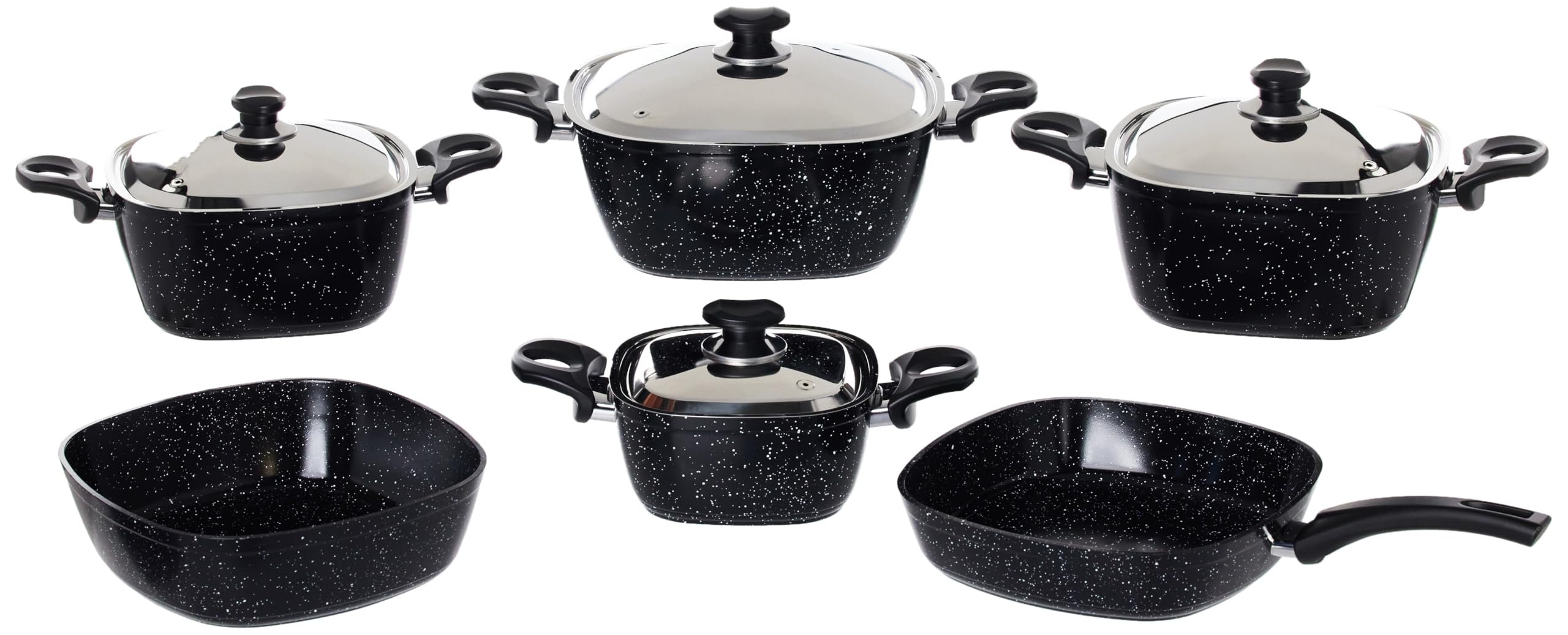 طقم أواني طهي جرانيت مربعة من 10 قطع توب شيف حلة مقاس 18 20 24 طاسة قلي 26 صينية