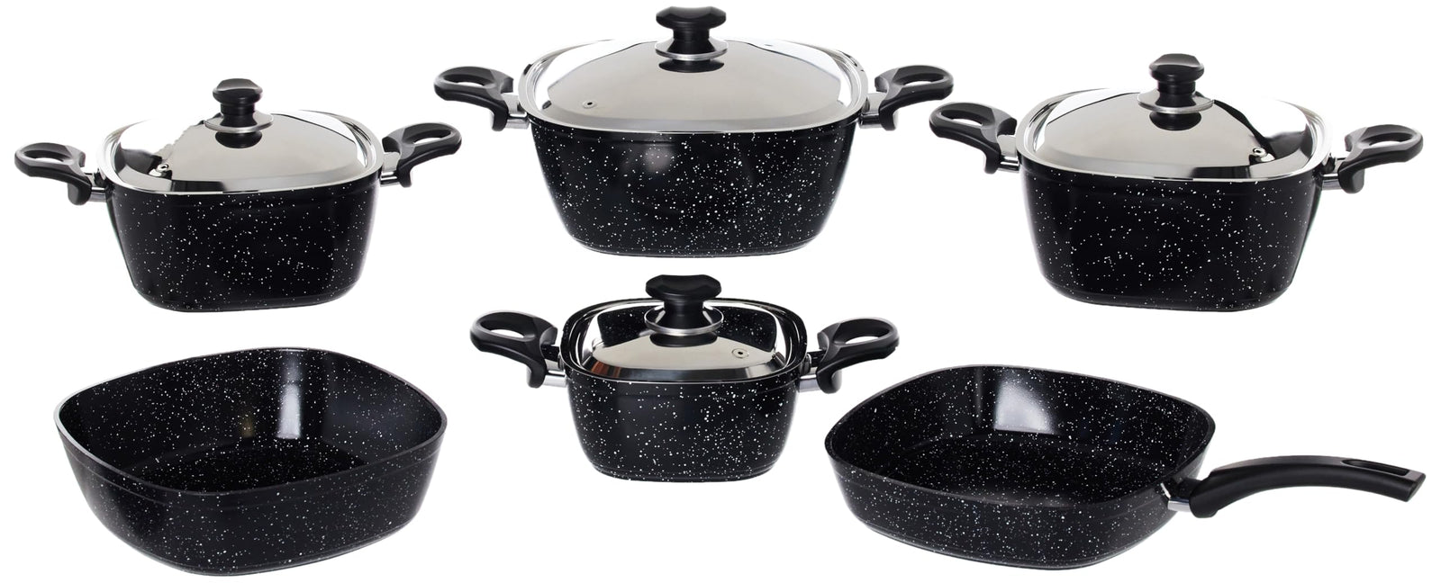 طقم أواني طهي جرانيت مربعة من 10 قطع توب شيف حلة مقاس 18 20 24 طاسة قلي 26 صينية