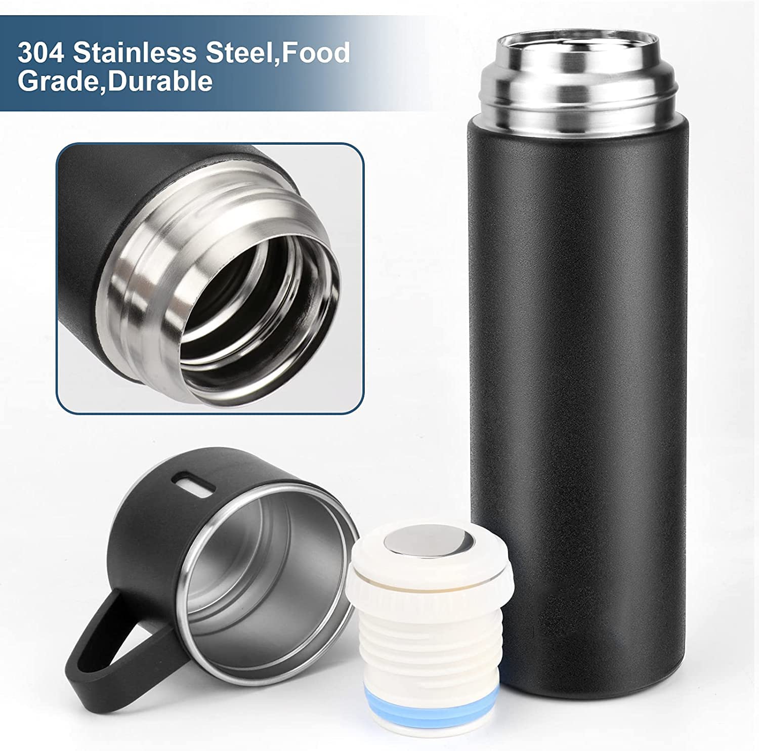 DEVICE OF URBAN INFOTECH Vacuum Insulated Flask Water Bottle, Double Wall Stainless Steel Thermal Bottle with Lid 3 Cup for Hot & Cold Water, Coffee Travel Thermos for Office & Outdoor (Black)- Damage Box - Have Scratches