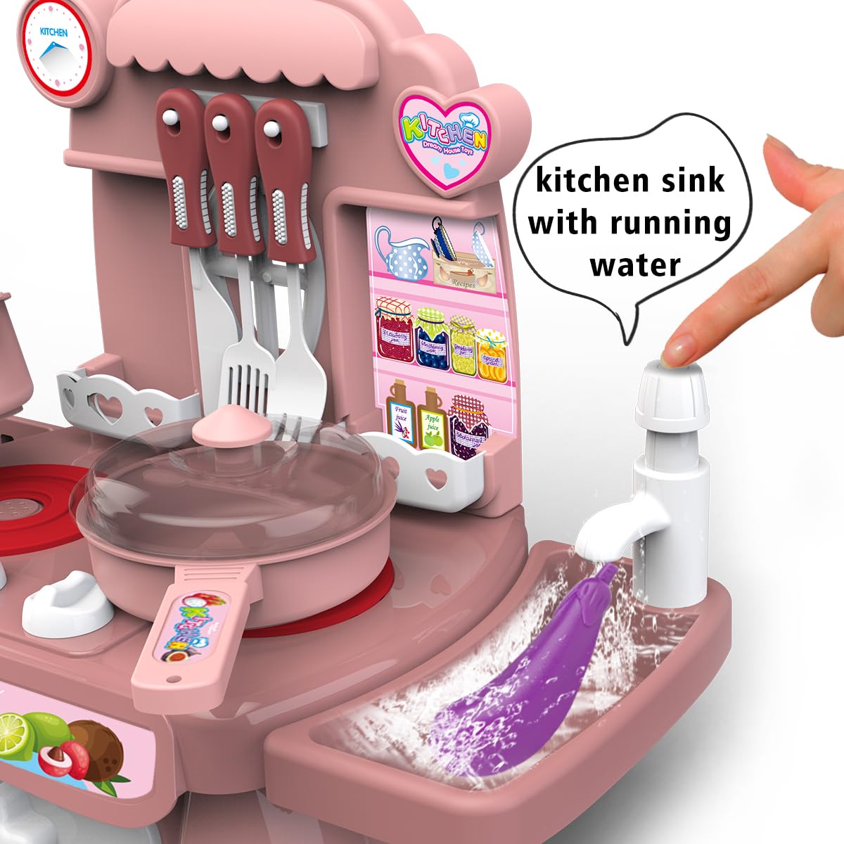 HaiLeTao Kitchen Toys Imitated Chef Light Music Pretend Cooking Food Play Dinnerware Set Safe Cute Children Girl Toy Gift Fun Game Toy Kitchen Sink with Running Water and Electronic Induction Stove