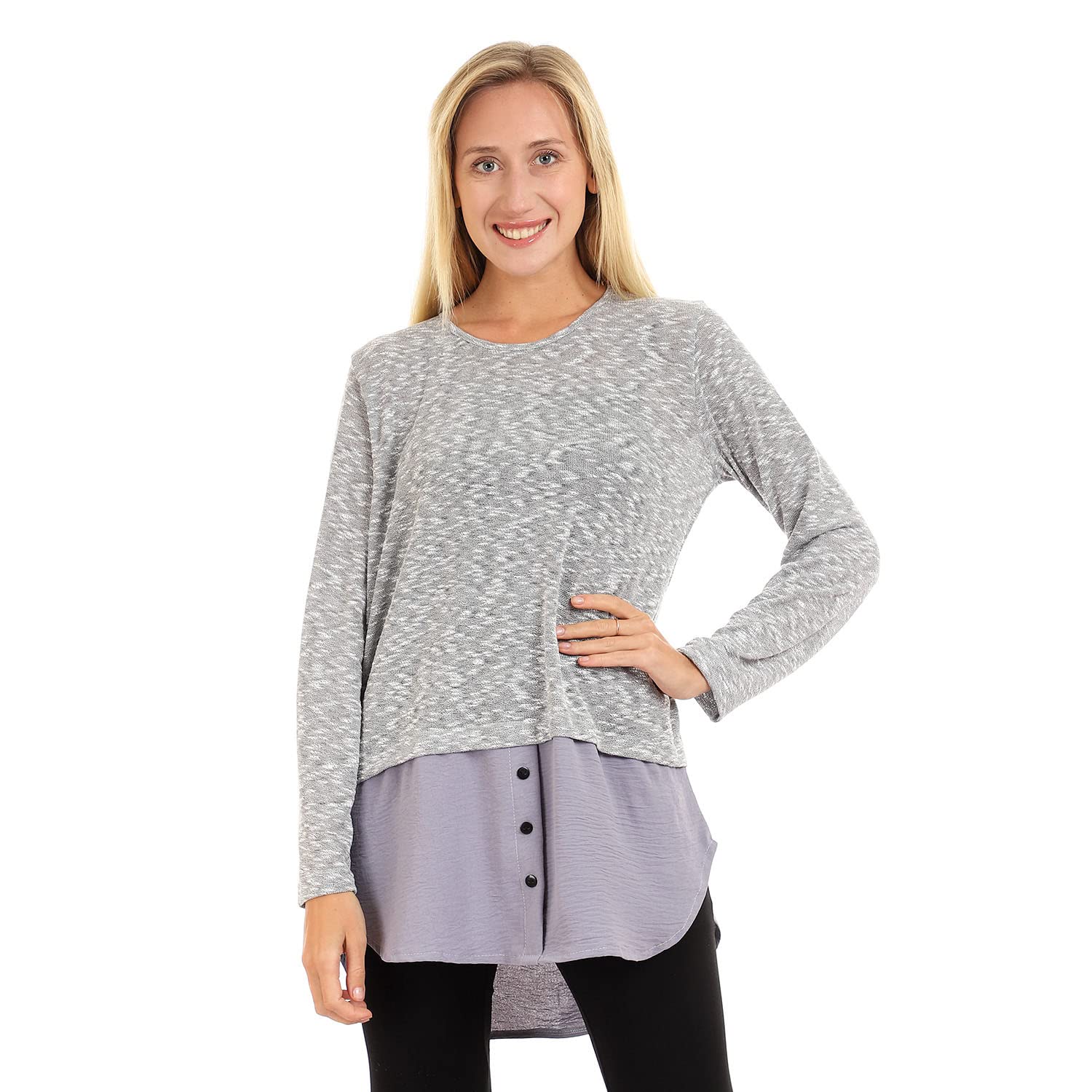 JAMILA Women Decorative Buttons Round Top SHIRT
