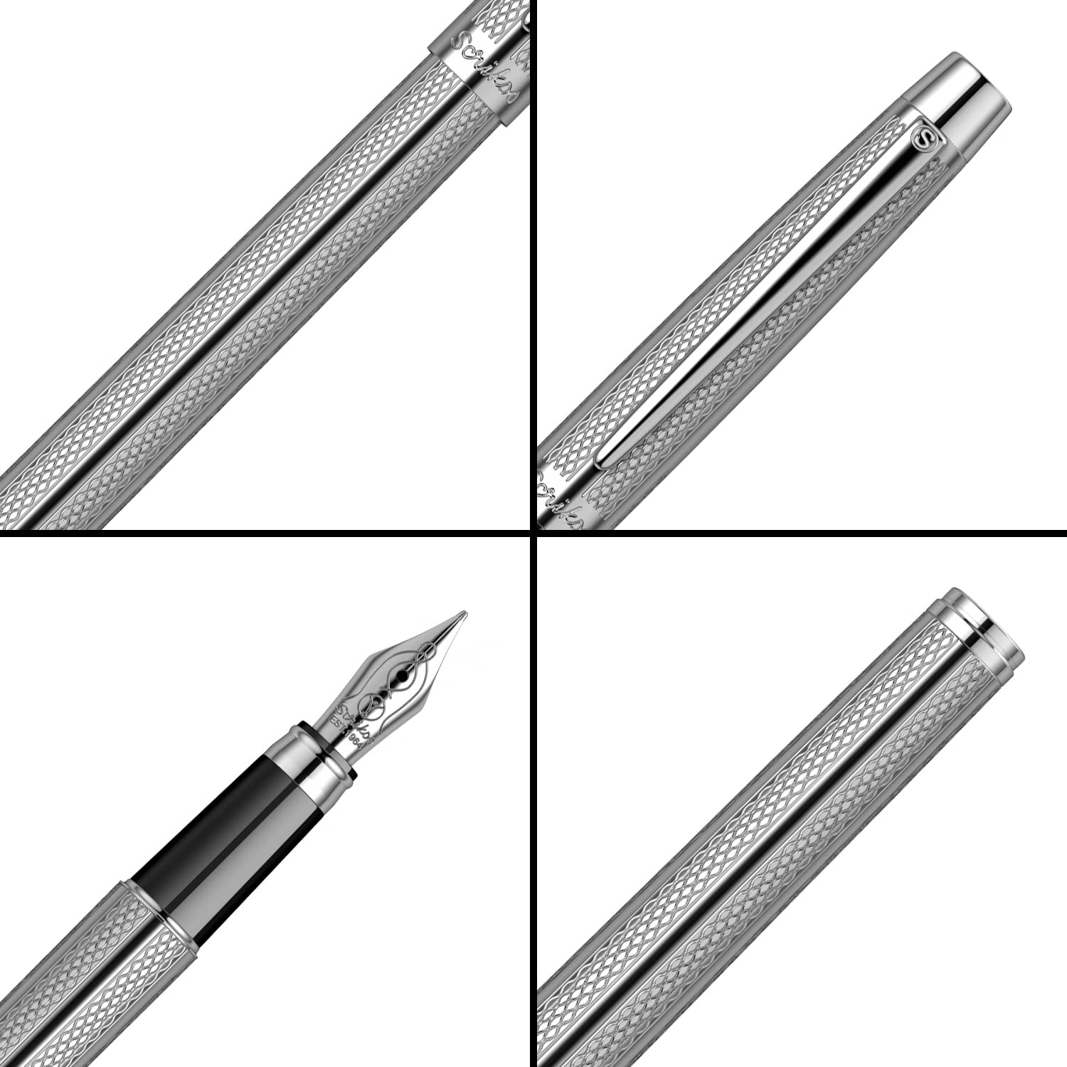 طقم أقلام سريكس إيليغانس فينوس 722 بلون الكروم مزيجاً رائعاً من الأناقة والأداء العالي. يتميز بتصميم معدني لامع من الكروم يمنحه مظهراً راقياً ومتيناً. يحتوي الطقم على قلم حبر فاخر برأس من الفولاذ المقاوم للصدأ لكتابة سلسة