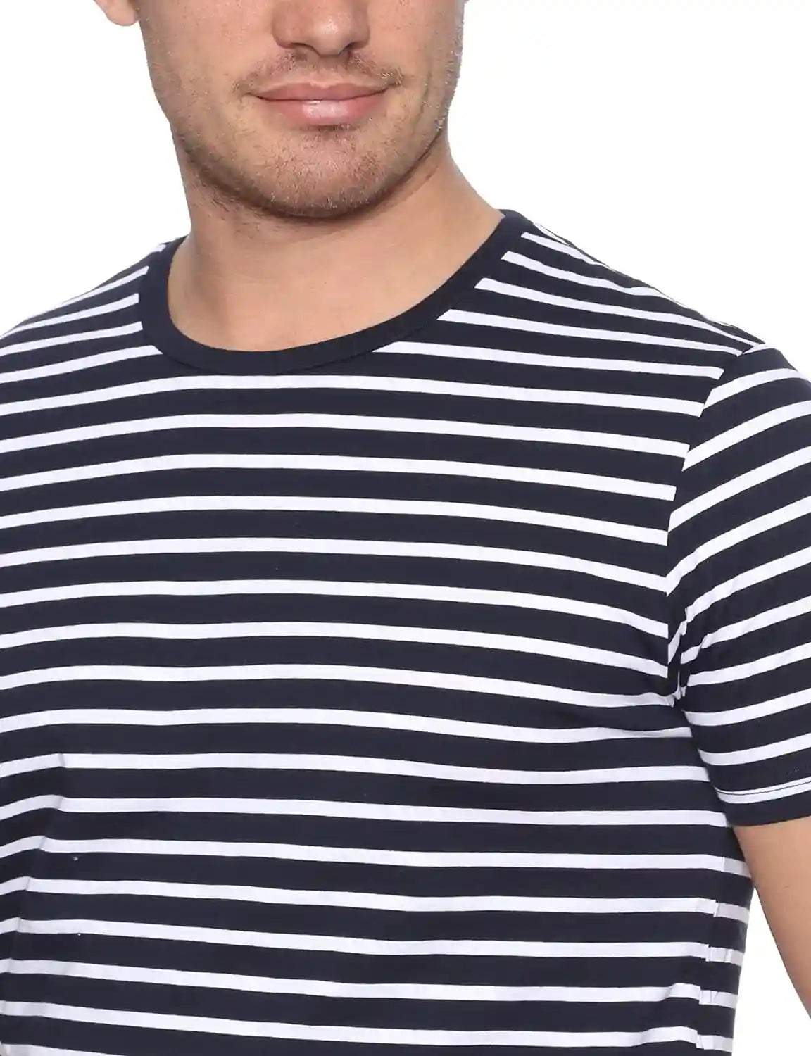 Dalydress Striped Short Sleeves Crew Neck Cotton T-shirt for Men - Safqqa Egypt