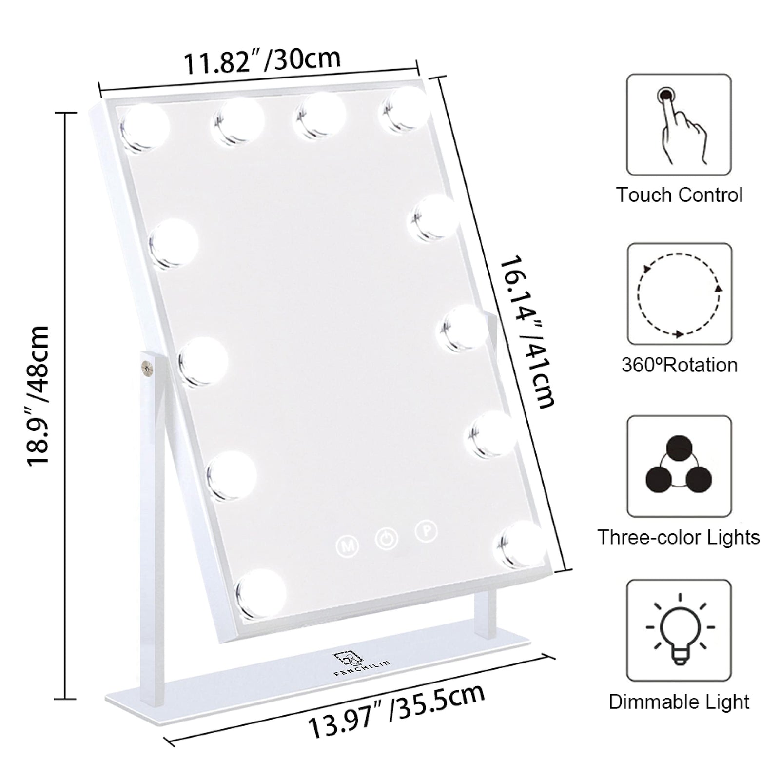 مرآة المكياج المضيئة فينشيلين تضيف لمسة من أناقة مرايا هوليوود إلى منزلك. تتميز بتحكم ذكي باللمس وثلاثة ألوان إضاءة قابلة للتعديل (دافئة، طبيعية، وباردة) لتمنحك الإضاءة المثالية للمكياج أو العناية بالبشرة.
