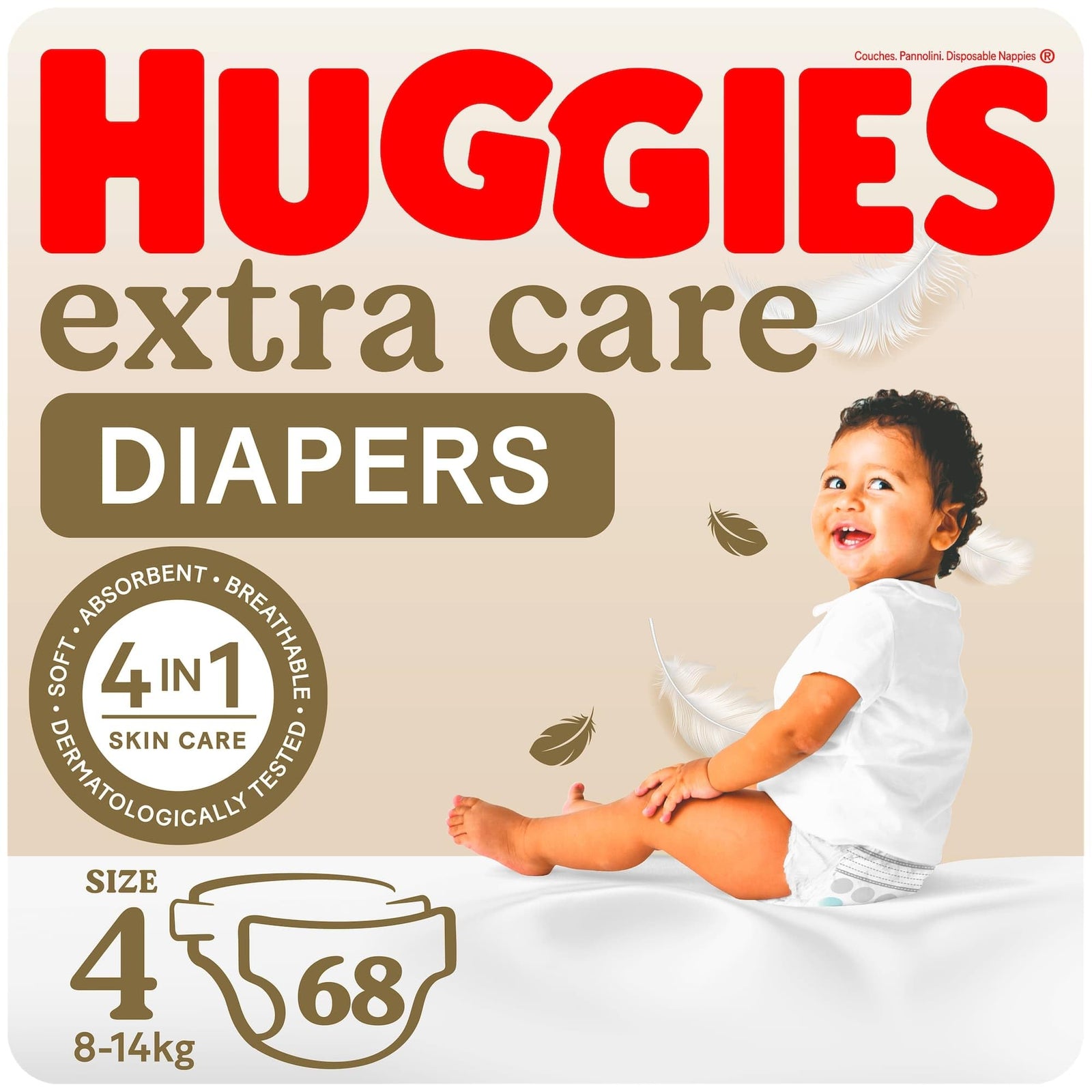 Huggies extra care diaper size 4, 8-14kg, 68pcs - made in europe