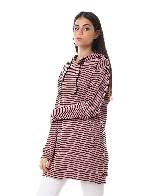 Jamila Women's Striped Hoodie with Kangaroo Pocket and Drawstring