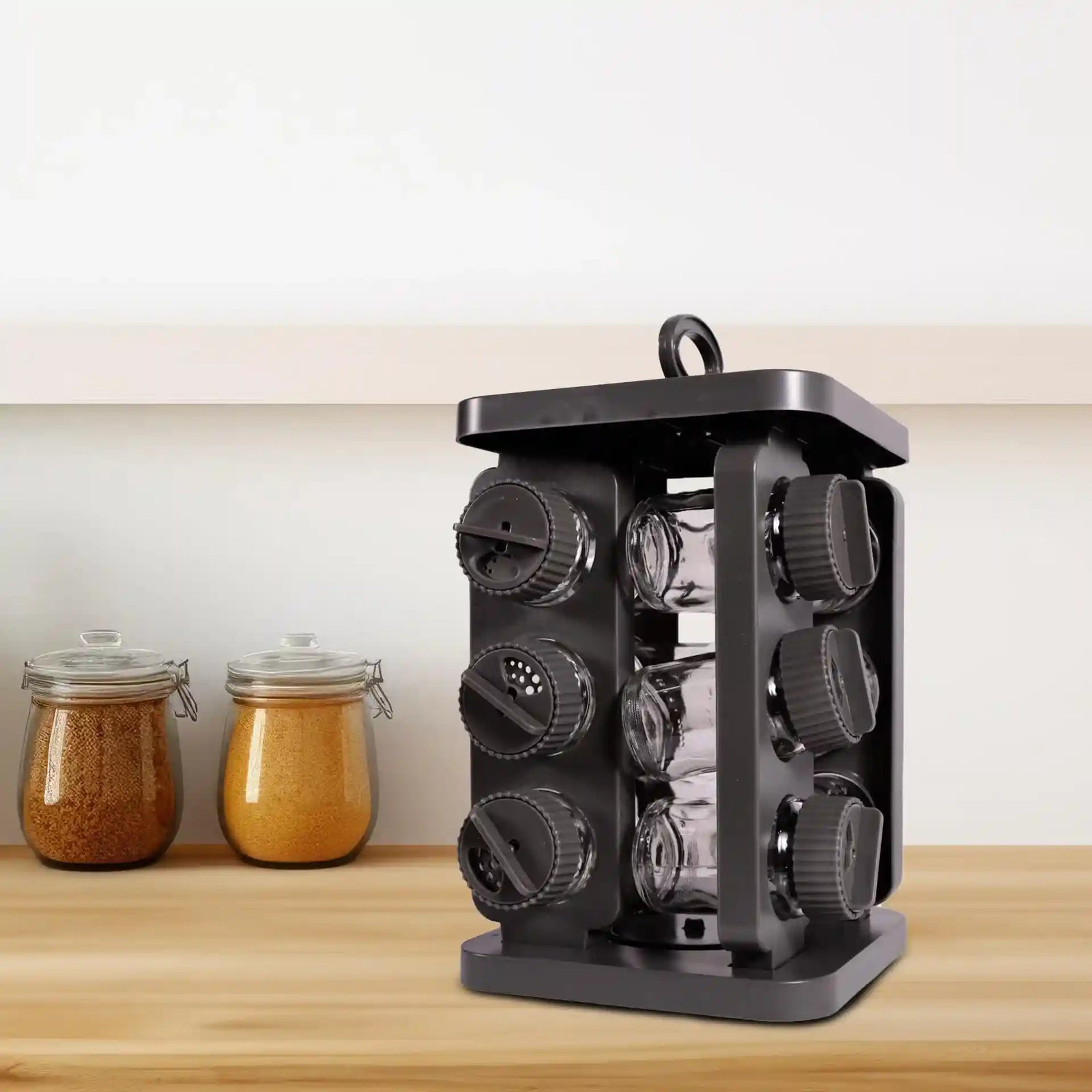 طقم توابل زجاجي من هيريفين – 6 برطمانات 105 مل، أغطية محكمة