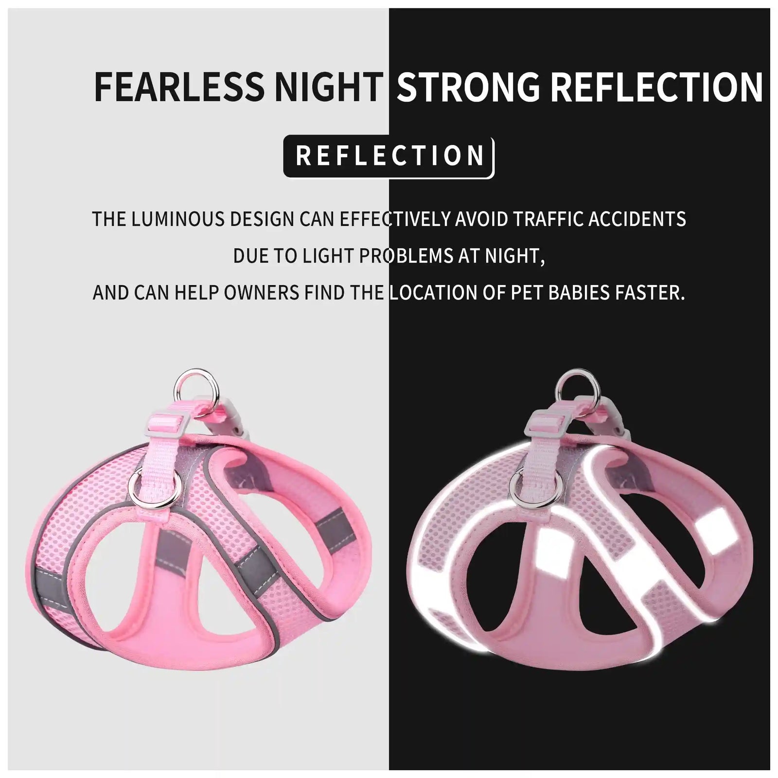 Dog Collar Reflective Pet Harness Adjustable Nylon Harness Vest Breathable Collar for Chihuahua - Safqqa Egypt