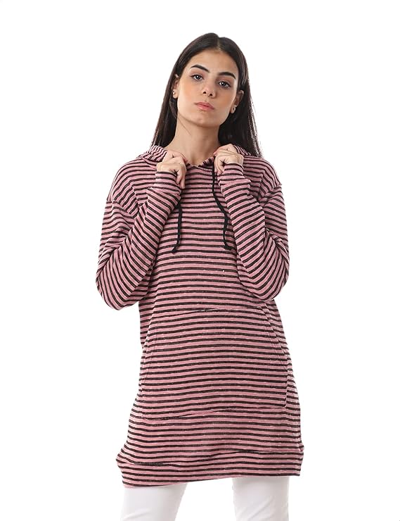 Jamila Women's Striped Hoodie with Kangaroo Pocket and Drawstring