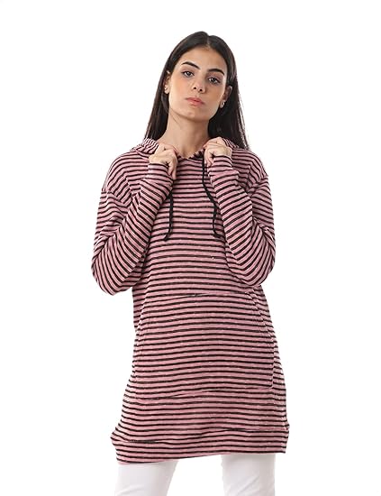 Jamila Women's Striped Drawstring Hoodie with Kangaroo Pockets