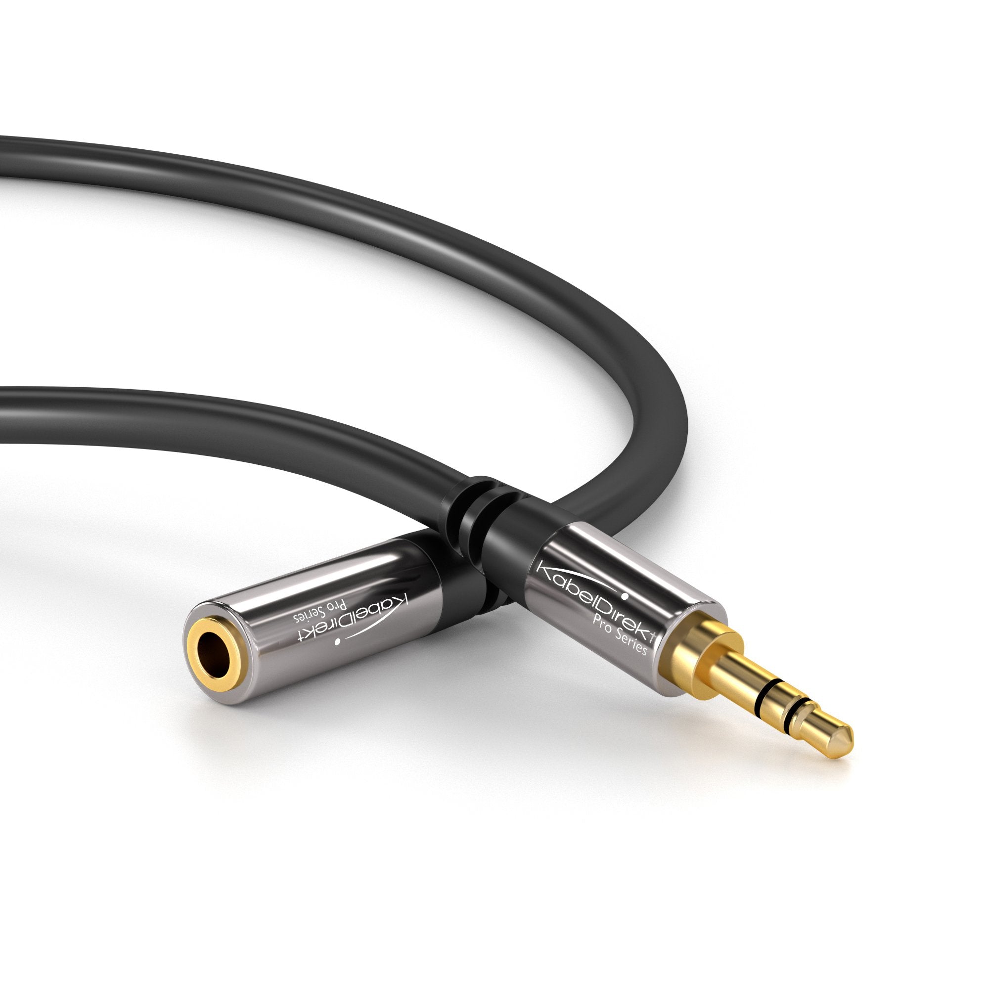 KabelDirekt 325 2m Headphone Extension Lead Cable, 3.5mm connectors (aux audio male jack plug/female jack, practically unbreakable metal casing, perfect for headphones) black