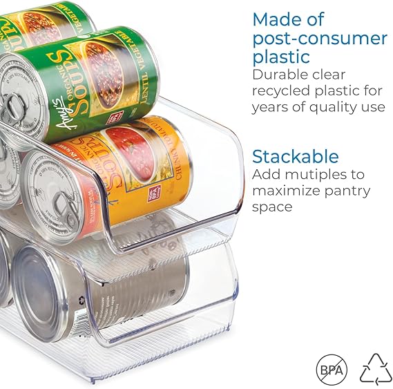 iDesign Linus Plastic Can Organizer with Lid – Clear Medium Fridge & Pantry Storage