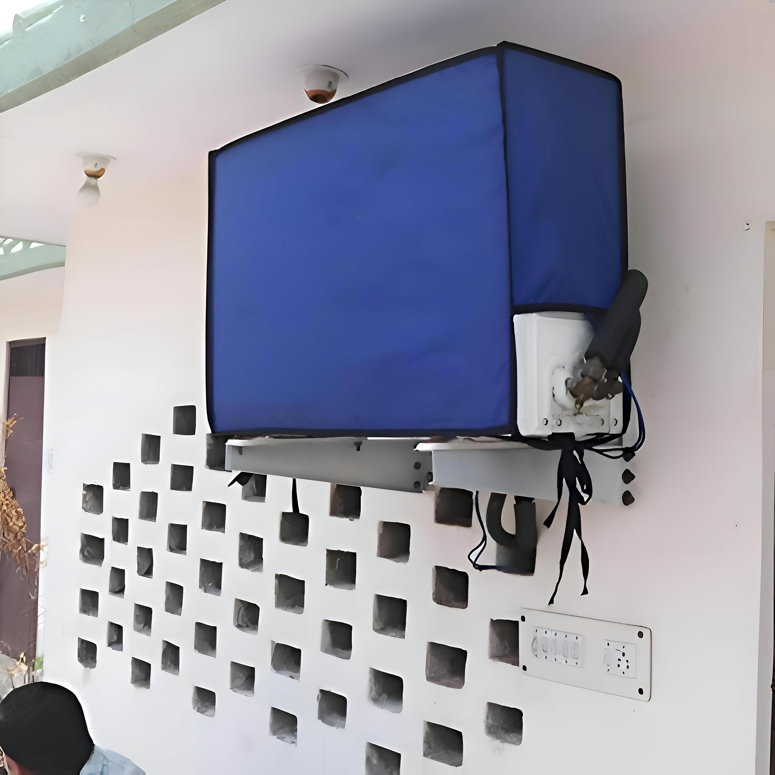 غطاء مكيف الهواء الخارجي - أغطية مكثف HVAC الثقيلة تحمي وحدات النوافذ من المطر وأضرار الطقس الشتوي (أزرق، 1.5 حصان)