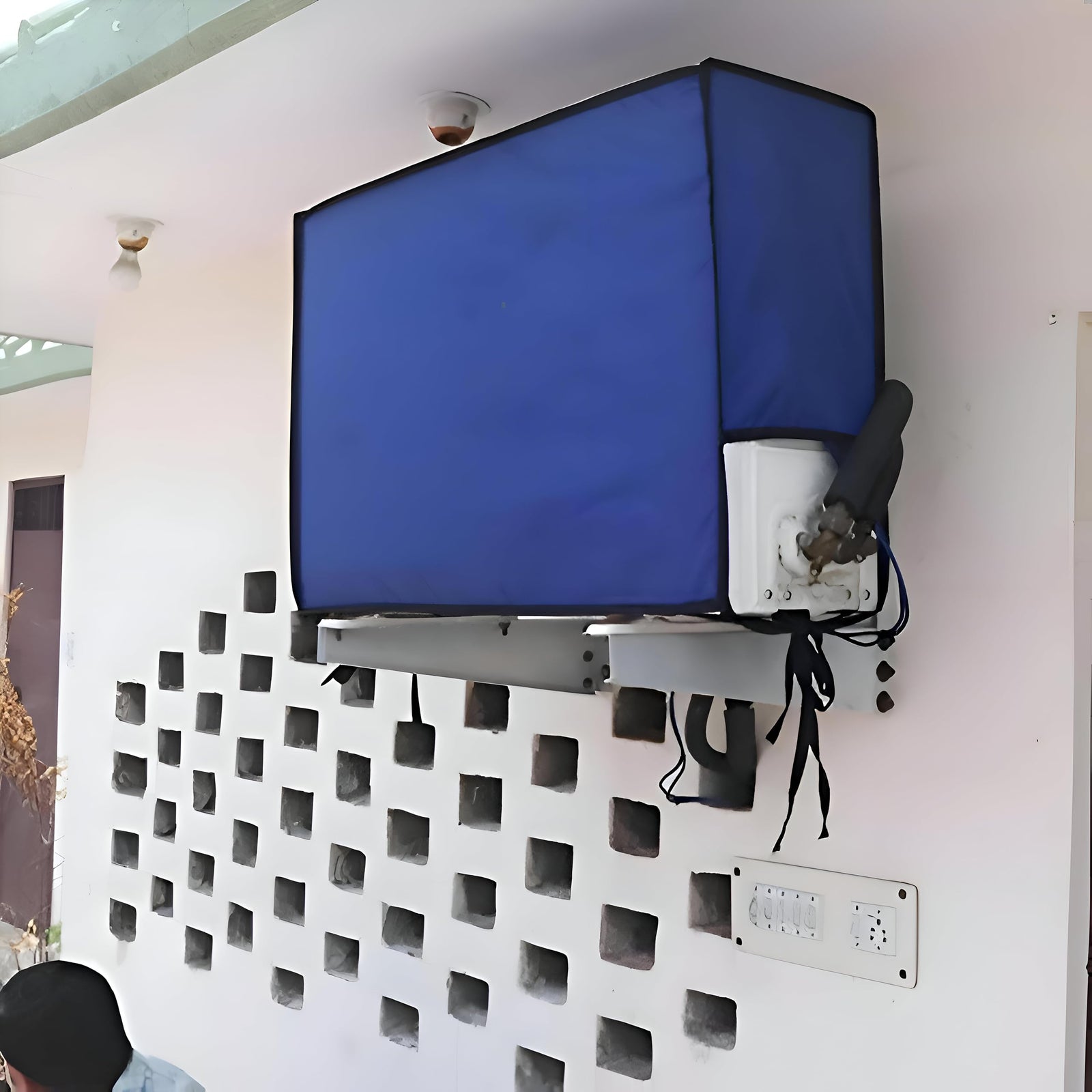 غطاء مكيف الهواء الخارجي - أغطية مكثف HVAC الثقيلة تحمي وحدات النوافذ من المطر وأضرار الطقس الشتوي (أزرق، 1.5 حصان)