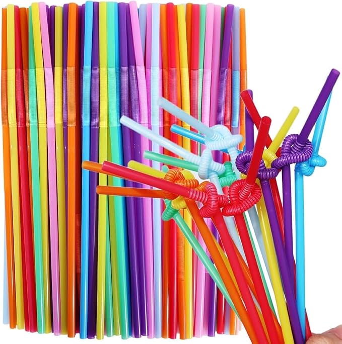 Portal Colorful Flexible Drinking Straws 60 Pieces Disposable Plastic Straws