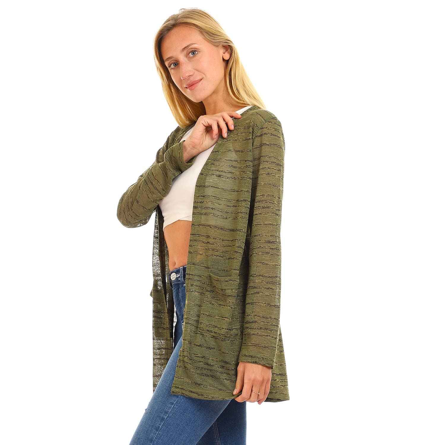 JAMILA Side Pockets Patterned Open Neckline Cardigan,Side pockets provide practicality and convenience.