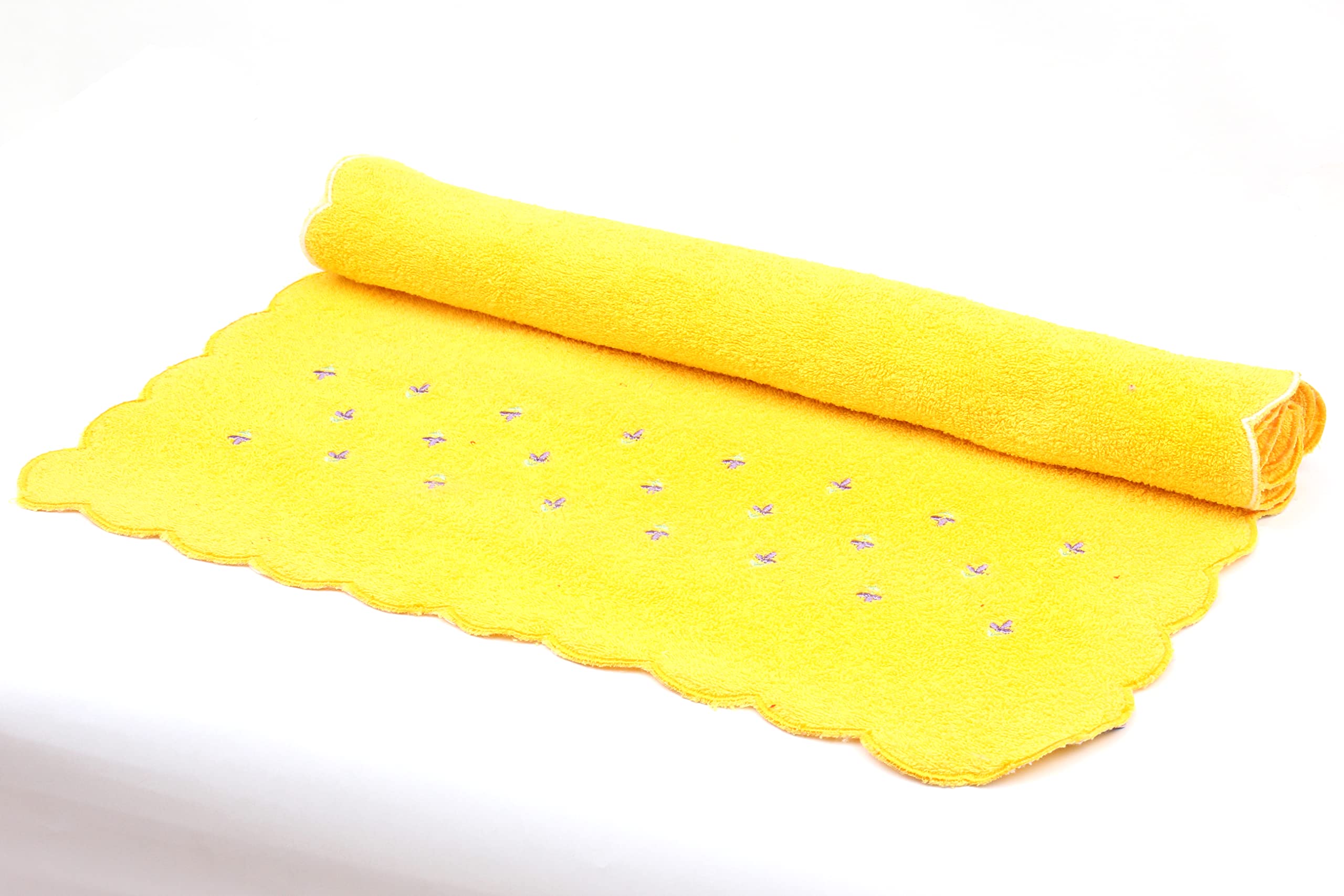 Charmaine Multipurpose Bath Towel (100x50) with Embroidery Motif and Scalloped Borders - Yellow