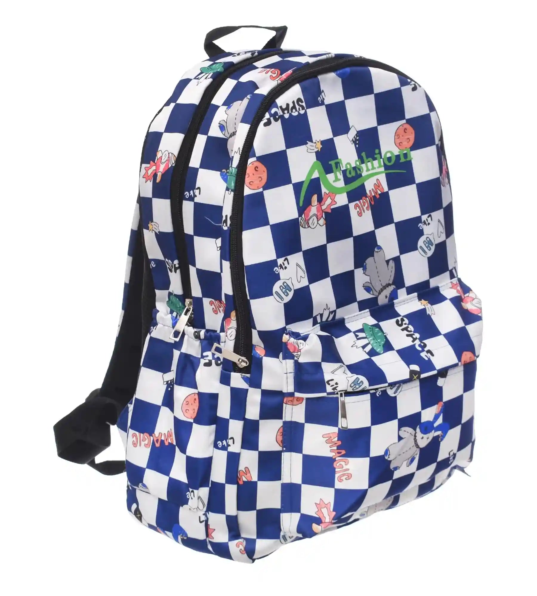 Dragon Waterproof Large Squares Design Two Zipper Backpack With Front And Side Pockets For Women - Multi Color - Safqqa Egypt