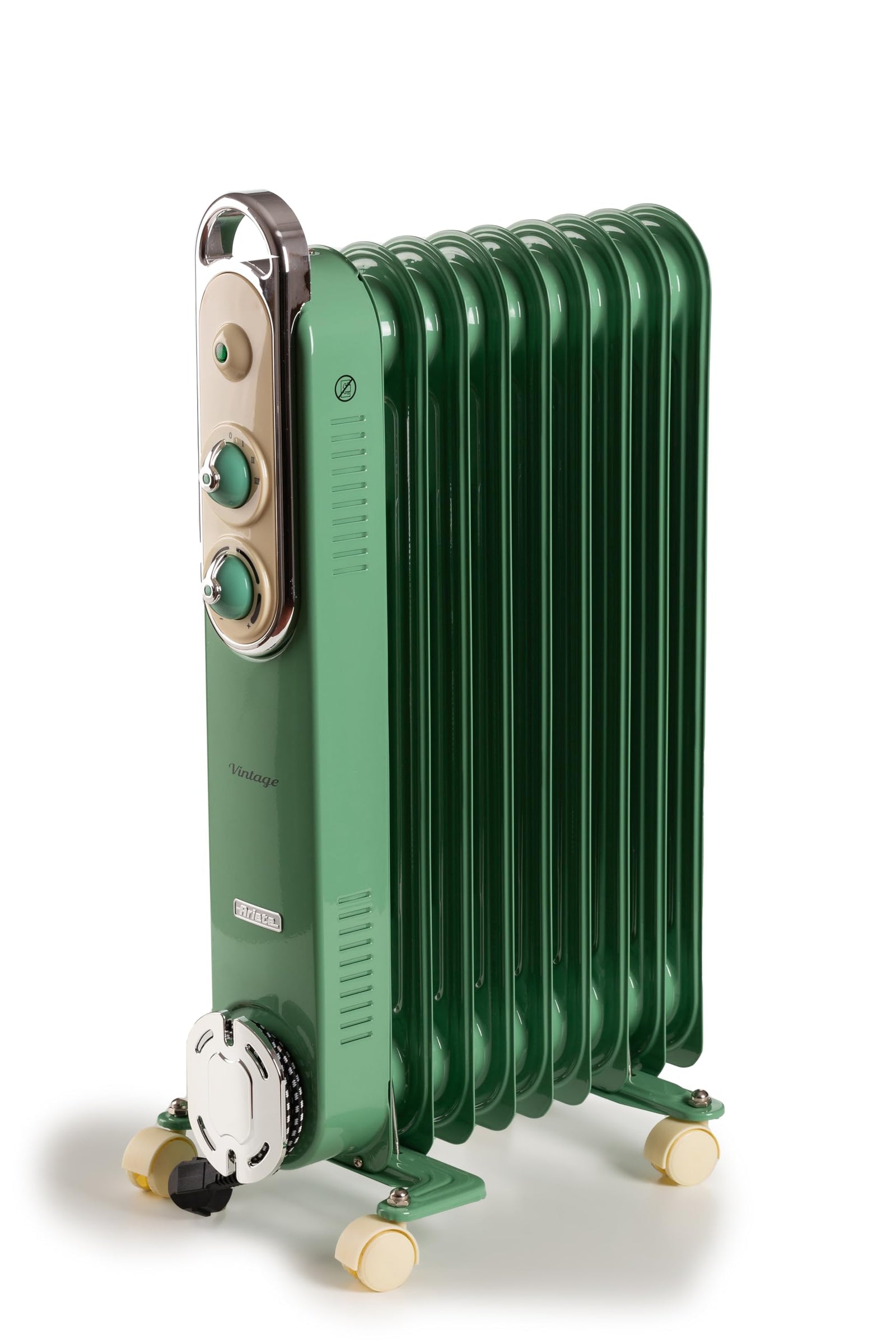 Ariete Vintage Oil Radiator, 9 Heating Elements, 2000W, 3 Power Levels, Handle and Wheels for Easy Transport, Green (By De'longhi Group)