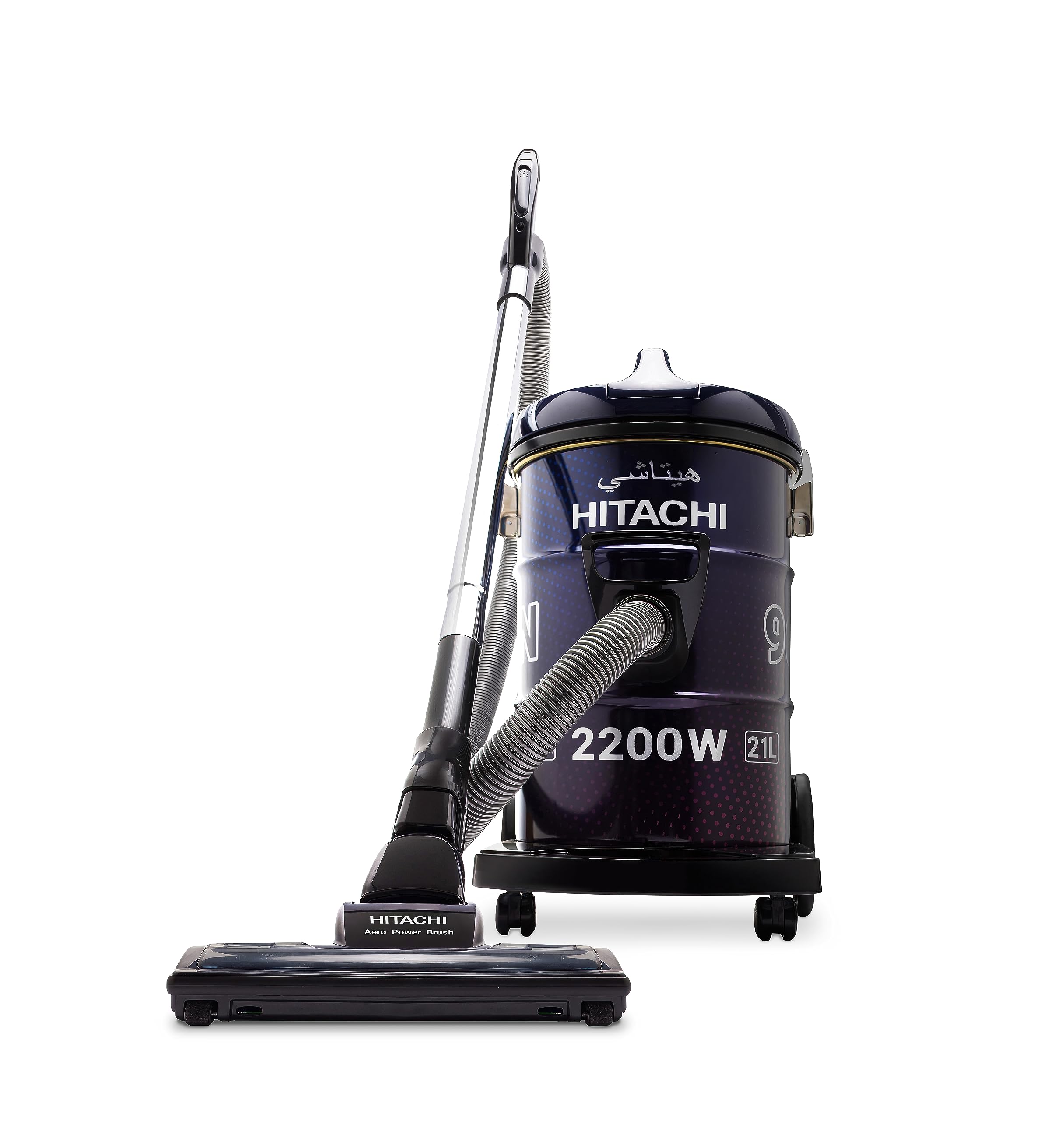 مكنسة HITACHI بقوة 2200 واط – خزان 21 لتر، فرشاة Aero Power، أنبوب معدني، فلتر قابل للغسل – مثالية للمنزل والمكتب – موديل CV965NBLGCM (خدش بسيط)